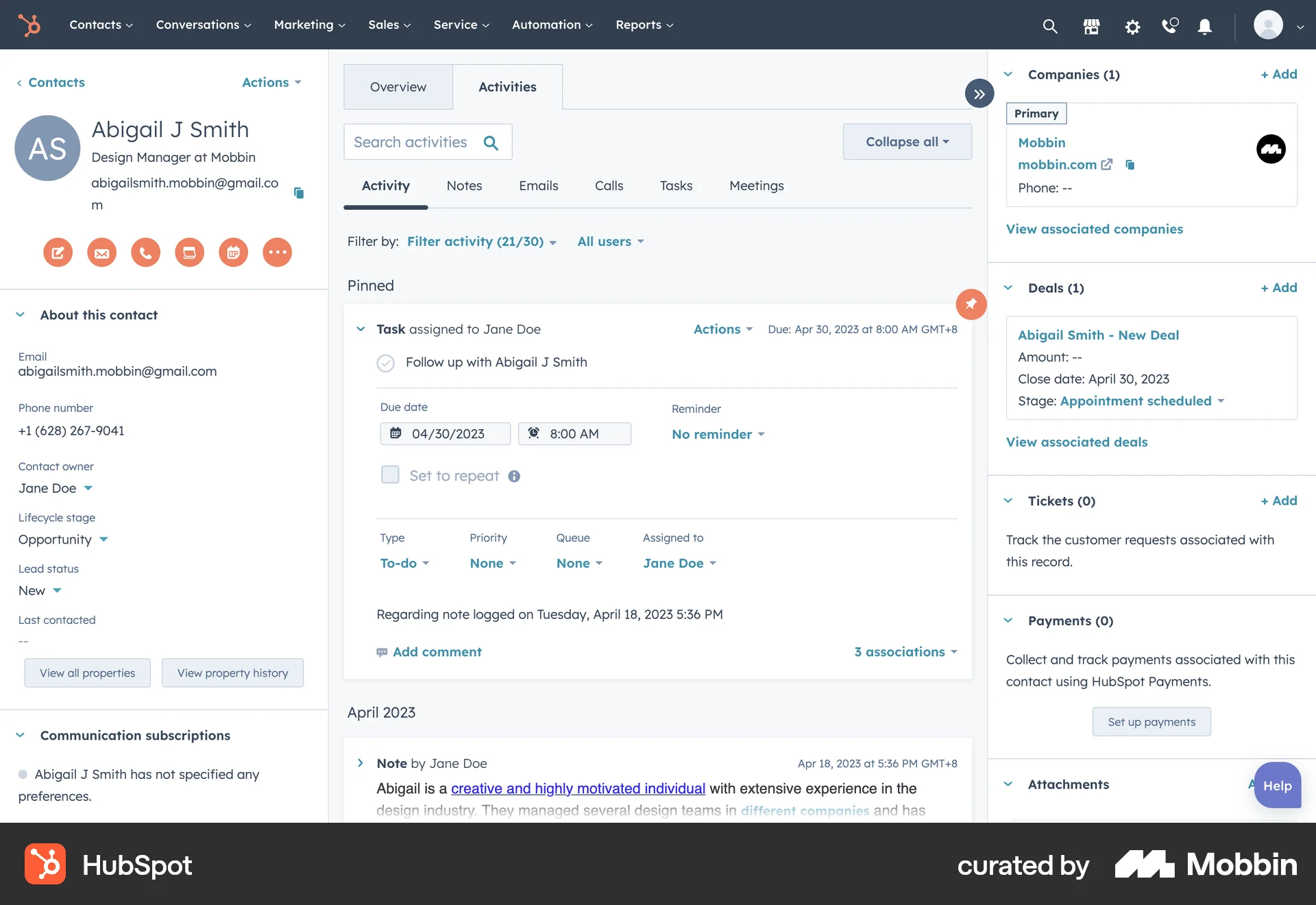 HubSpot Web Favorite & Pin screen