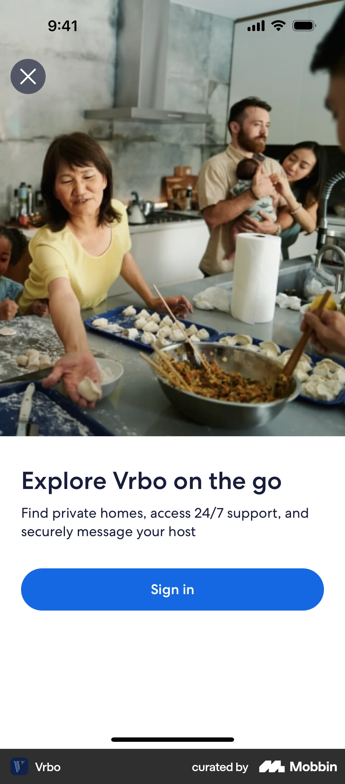 Vrbo iOS screen containing Full-Screen Overlay UI element