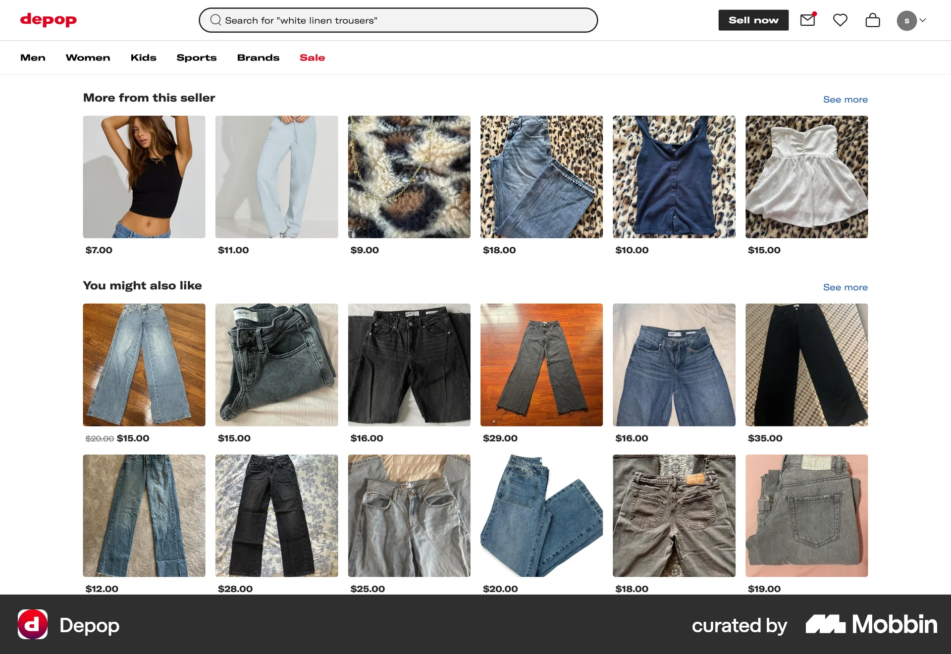 Depop Web Suggestions & Similar Items screen