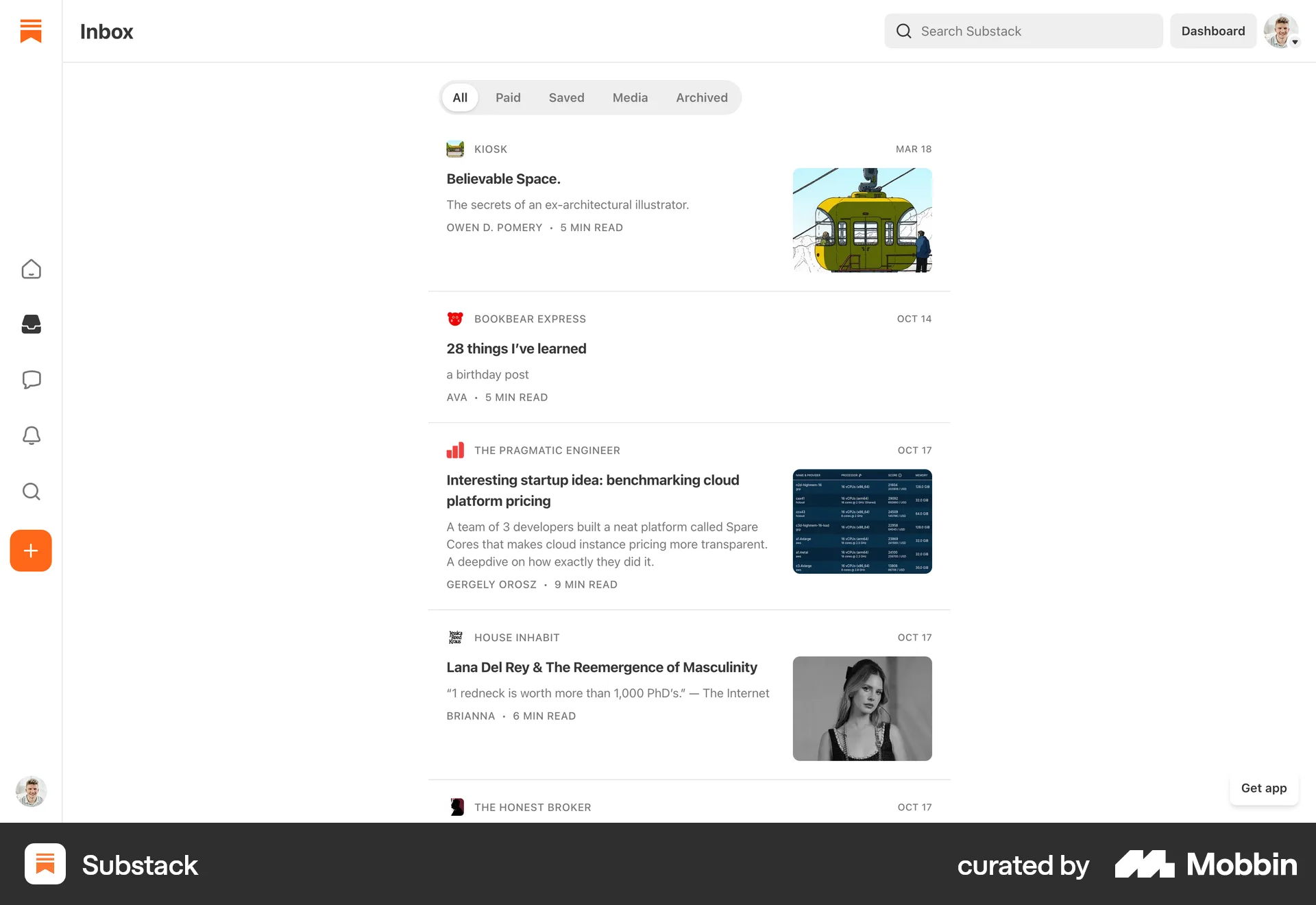 Substack Web Social Feed screen
