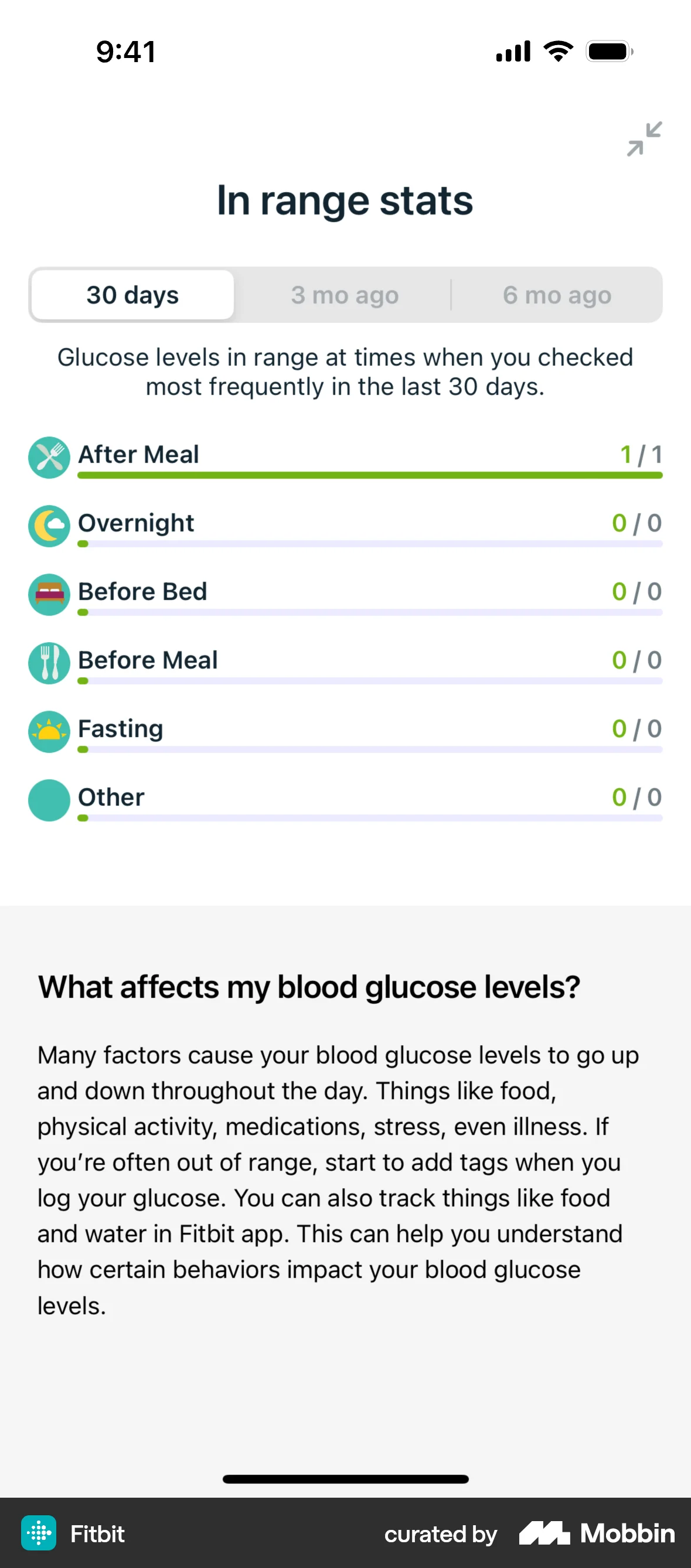 Fitbit iOS screen containing Segmented Control UI element