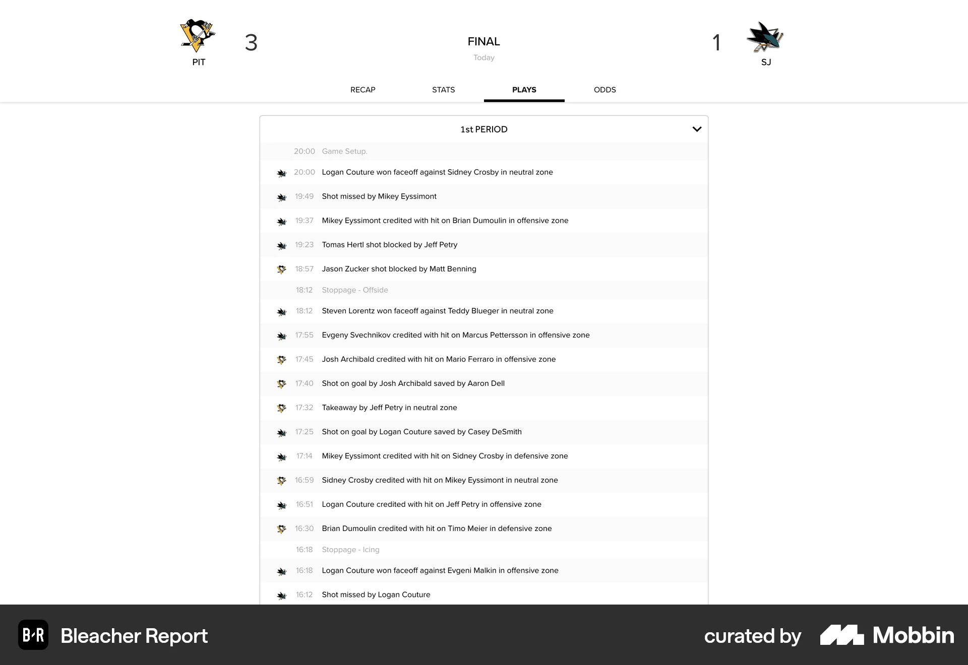 Bleacher Report Web Sports App screen