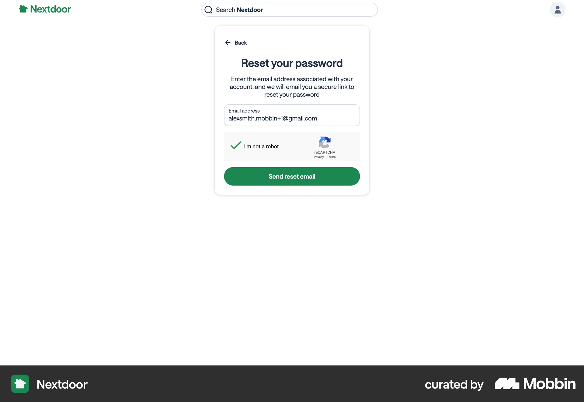Nextdoor Web Forgot Password screen