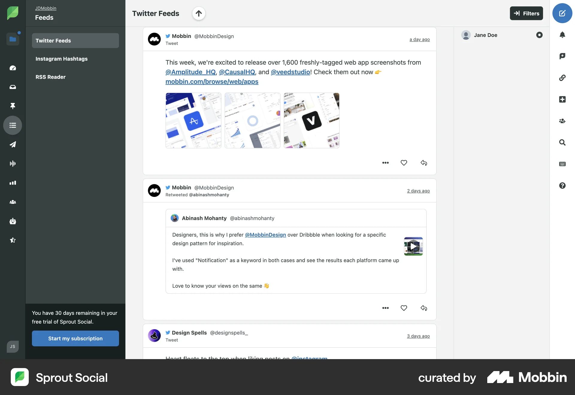Sprout Social Web Social Feed screen