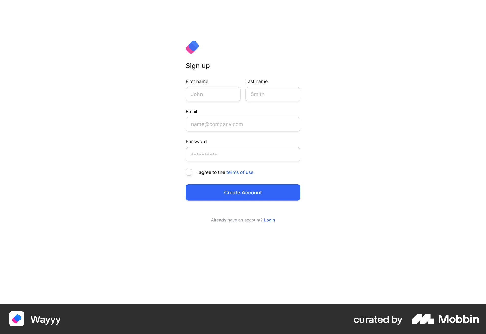 Wayyy Web Signup screen