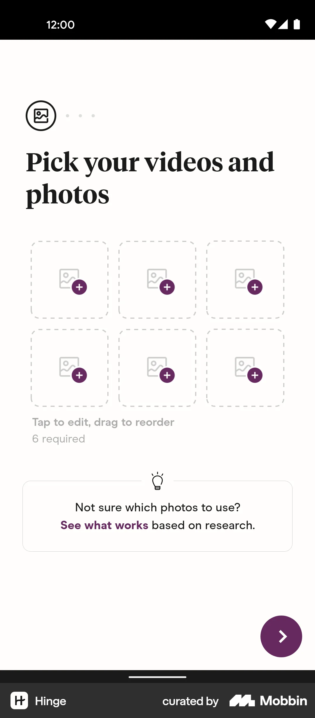 Hinge Android Upload & Download screen