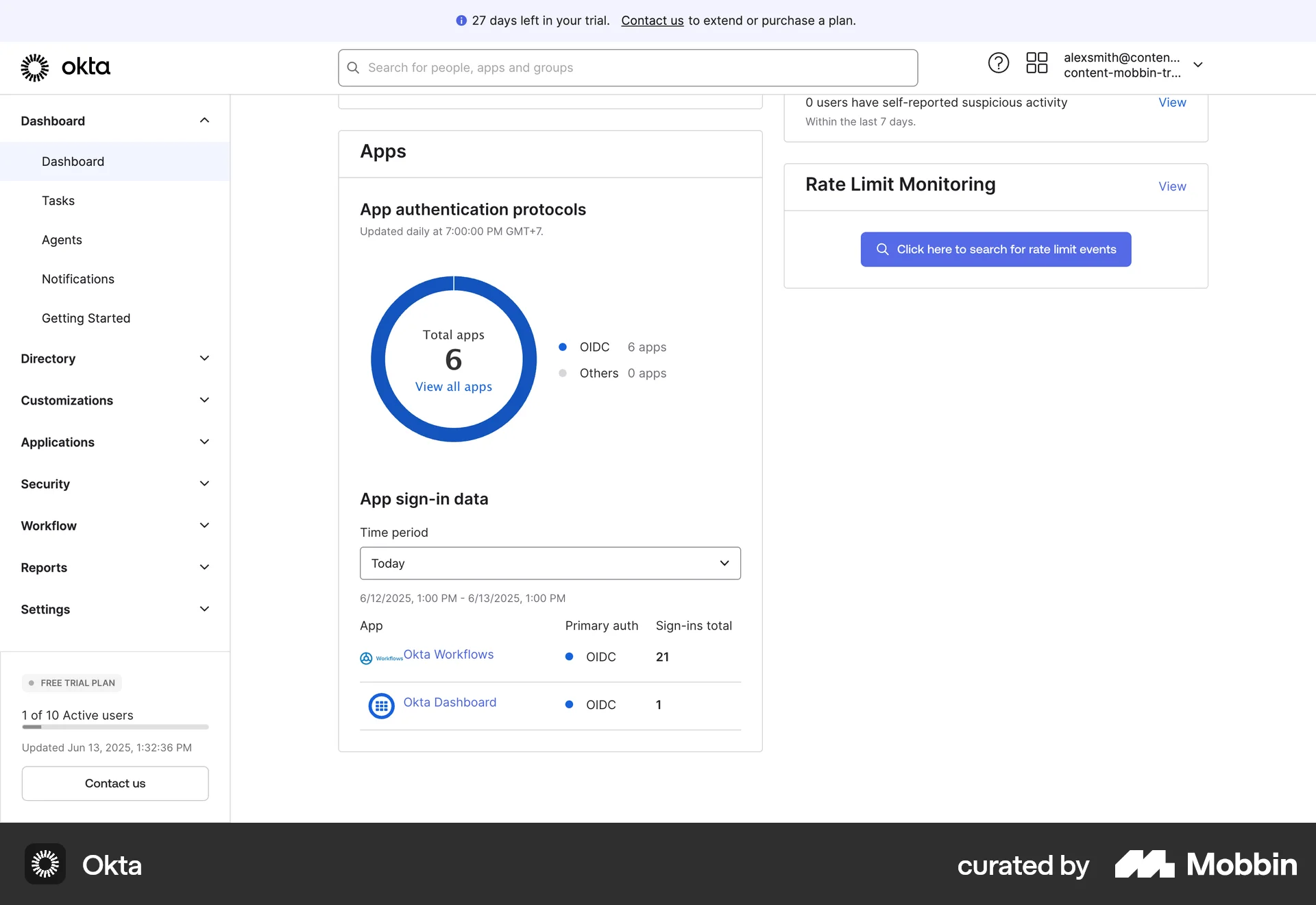 Okta Web Charts screen