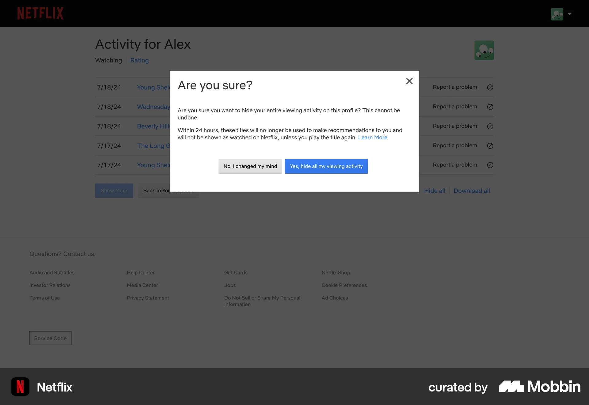 Netflix Web Confirmation screen