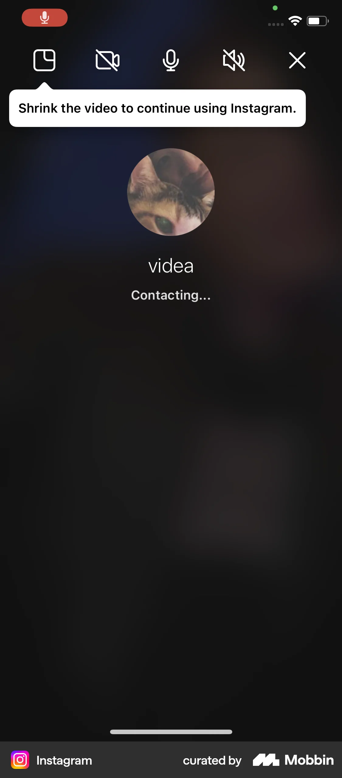 Instagram iOS Call screen