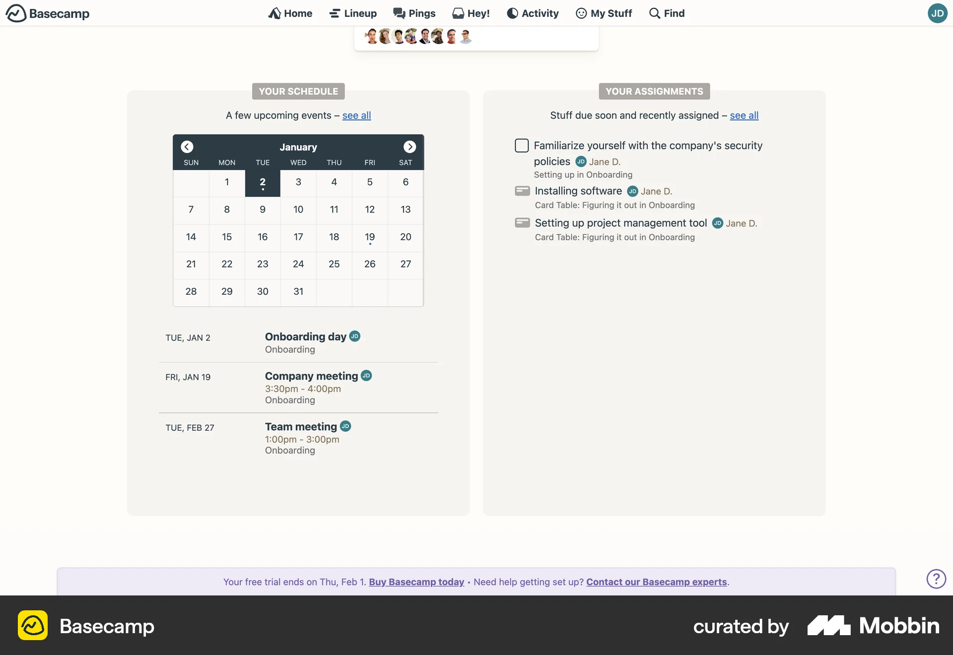 Basecamp Web Calendar screen
