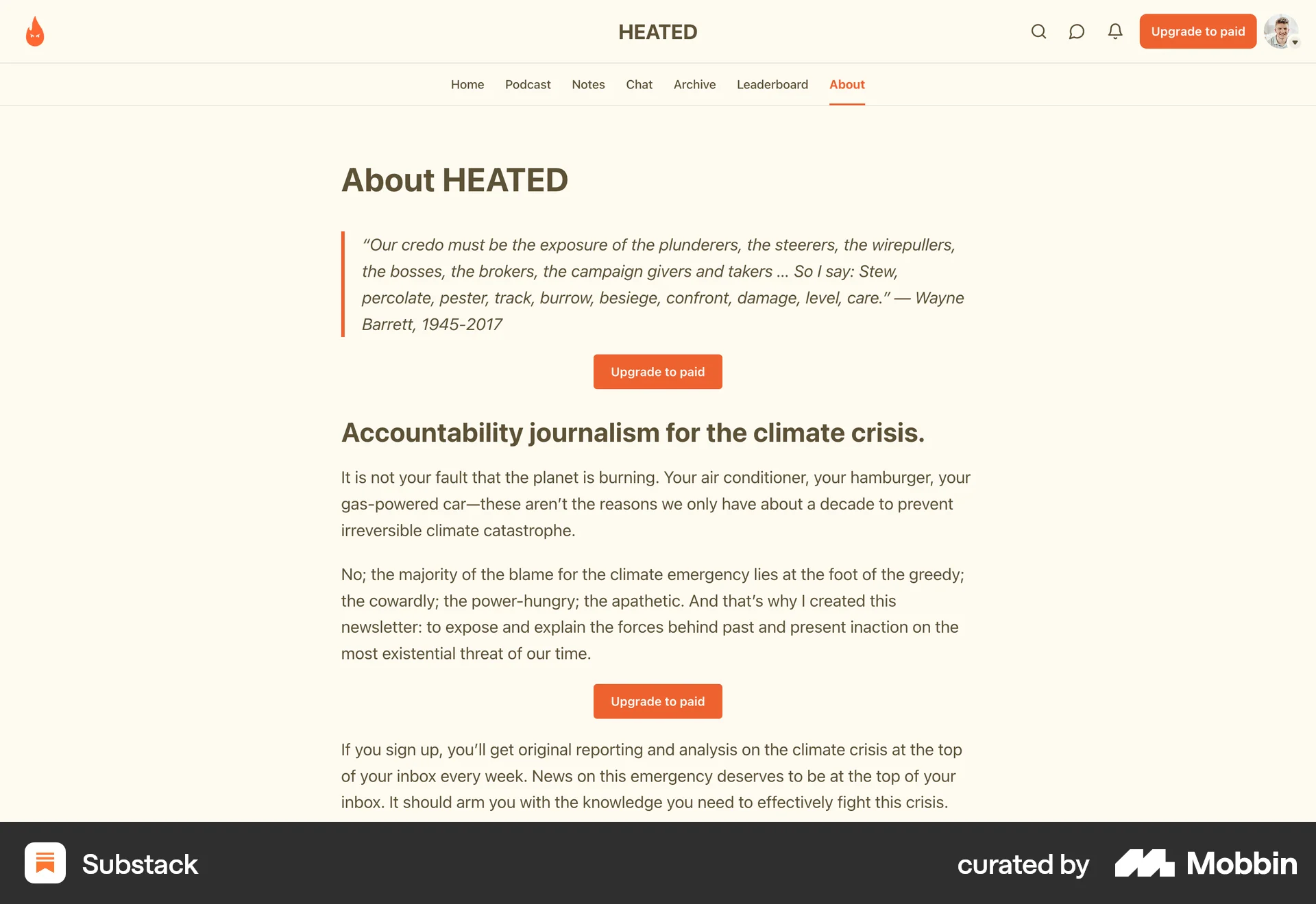 Substack Web User / Group Profile screen
