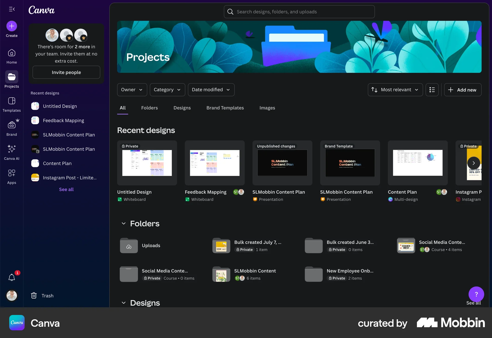 Canva Web Dark Mode screen