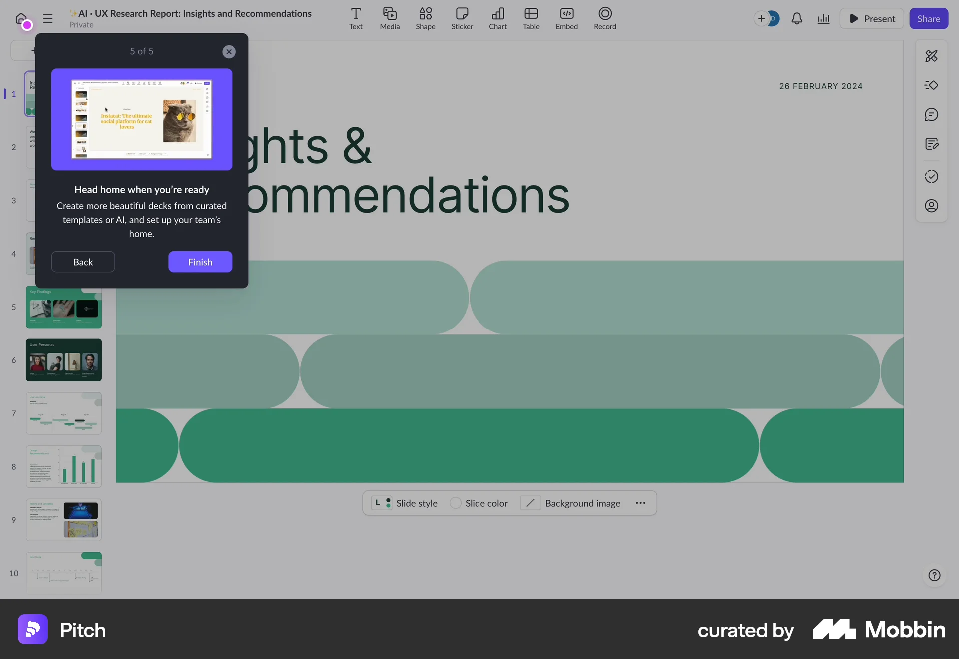 Pitch Web Guided Tour & Tutorial screen