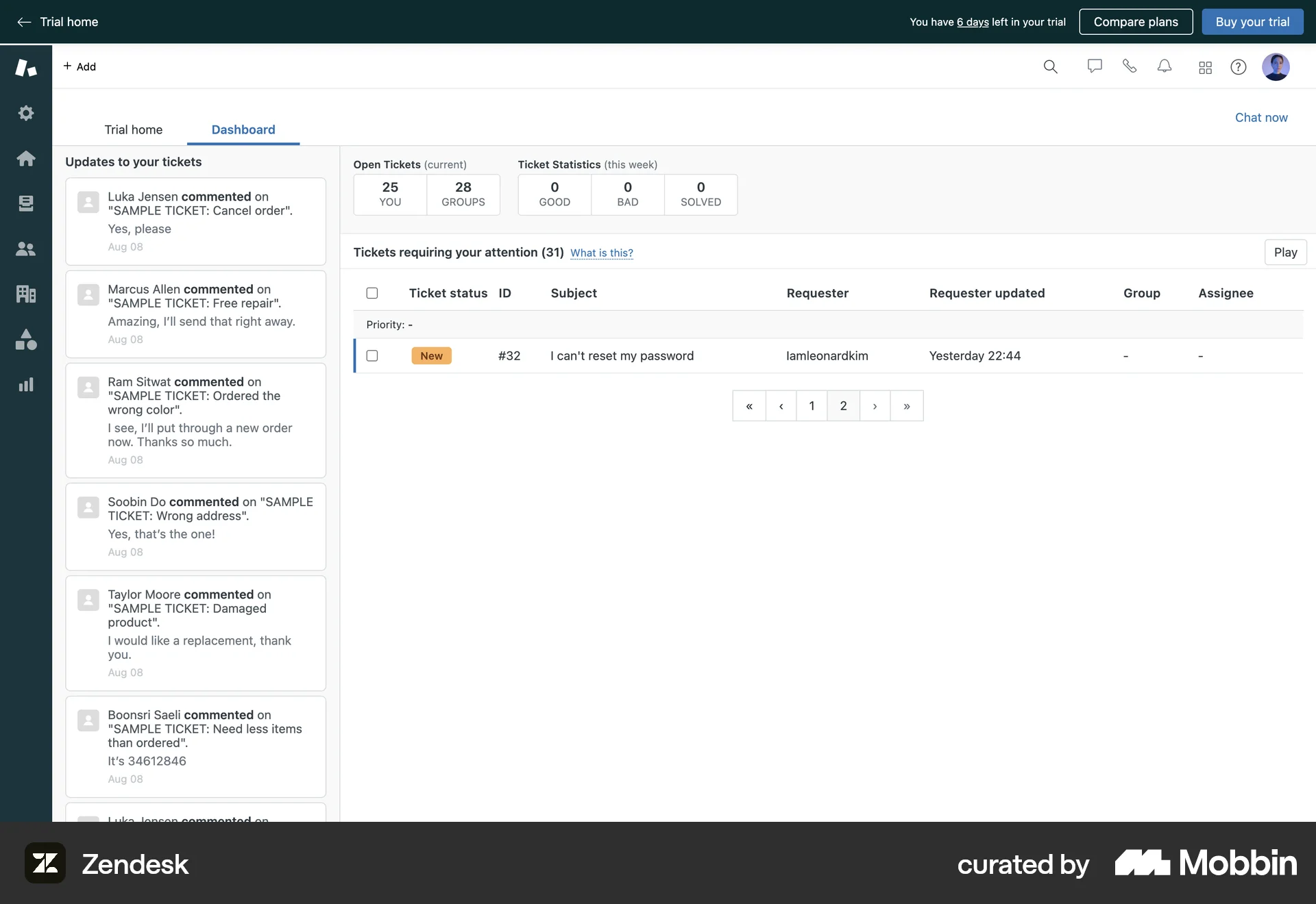 Zendesk Web screen containing Pagination UI element