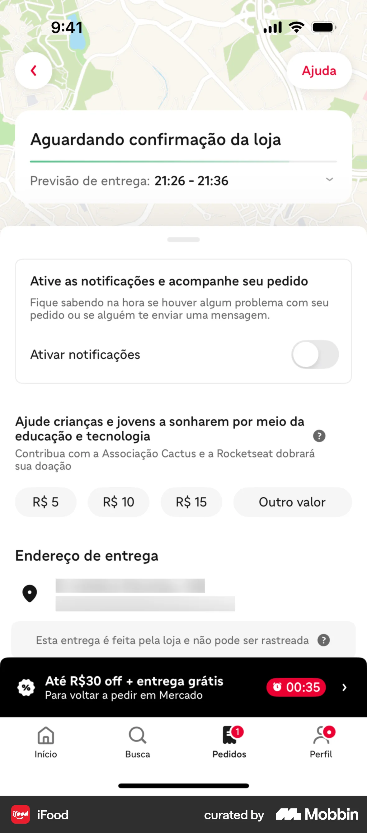 iFood iOS Timer & Clock screen