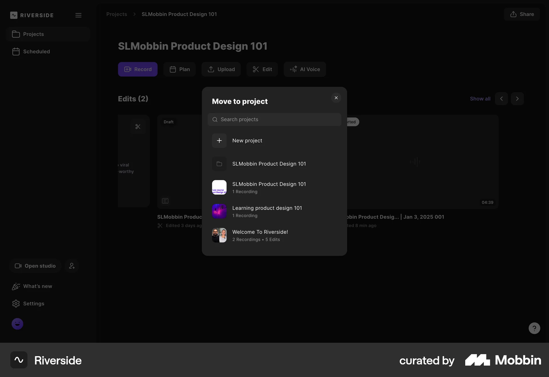Riverside Web Move screen