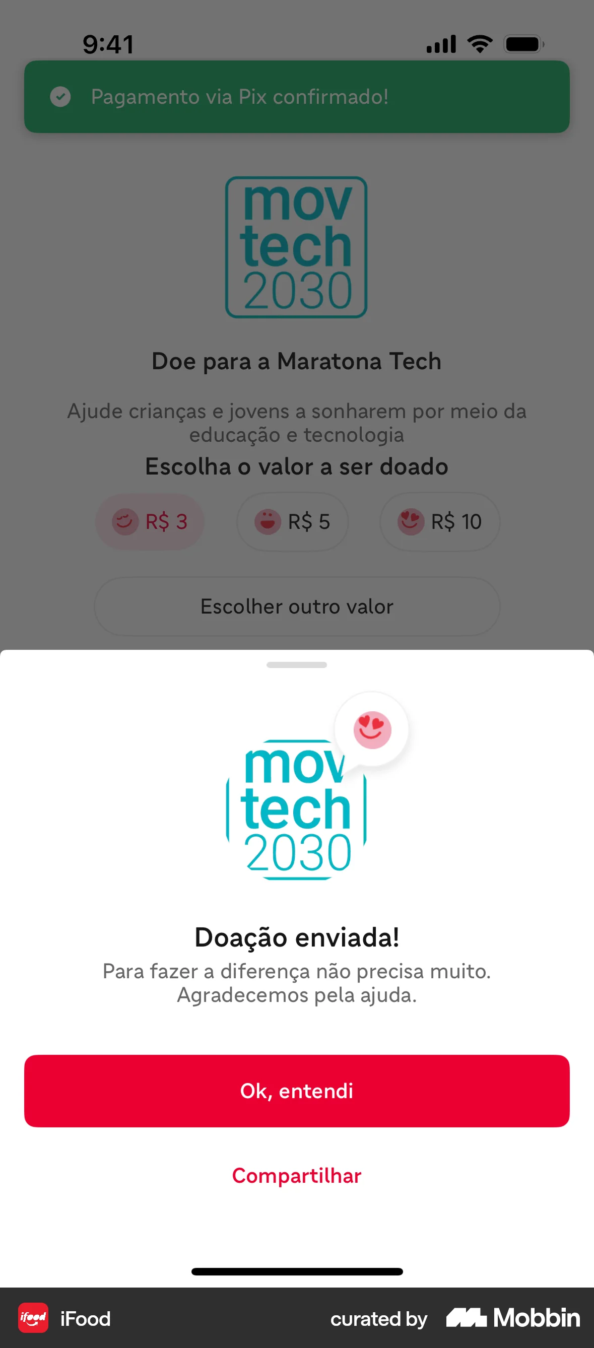 iFood iOS Acknowledgement & Success screen