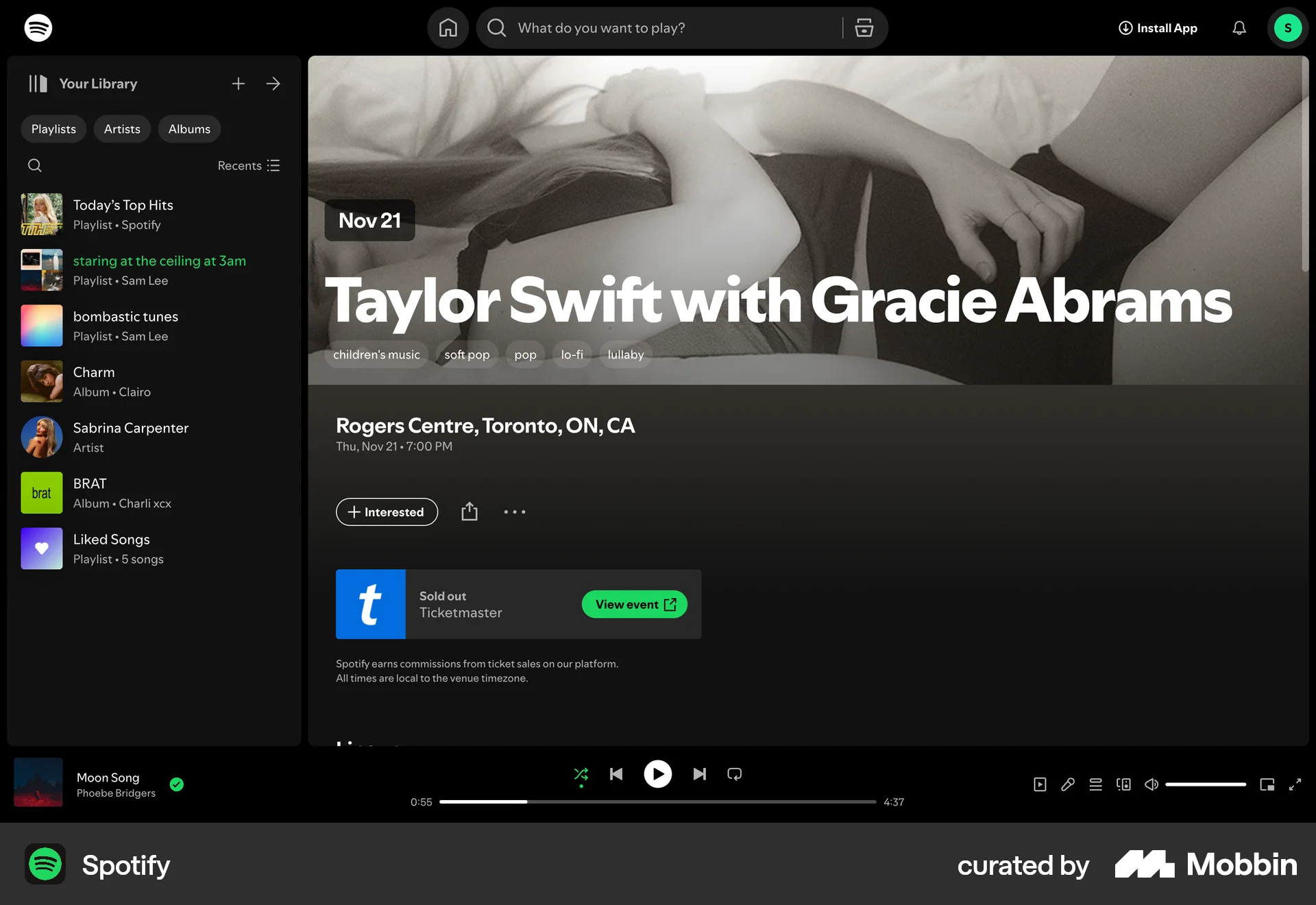 Spotify Web Event Detail screen