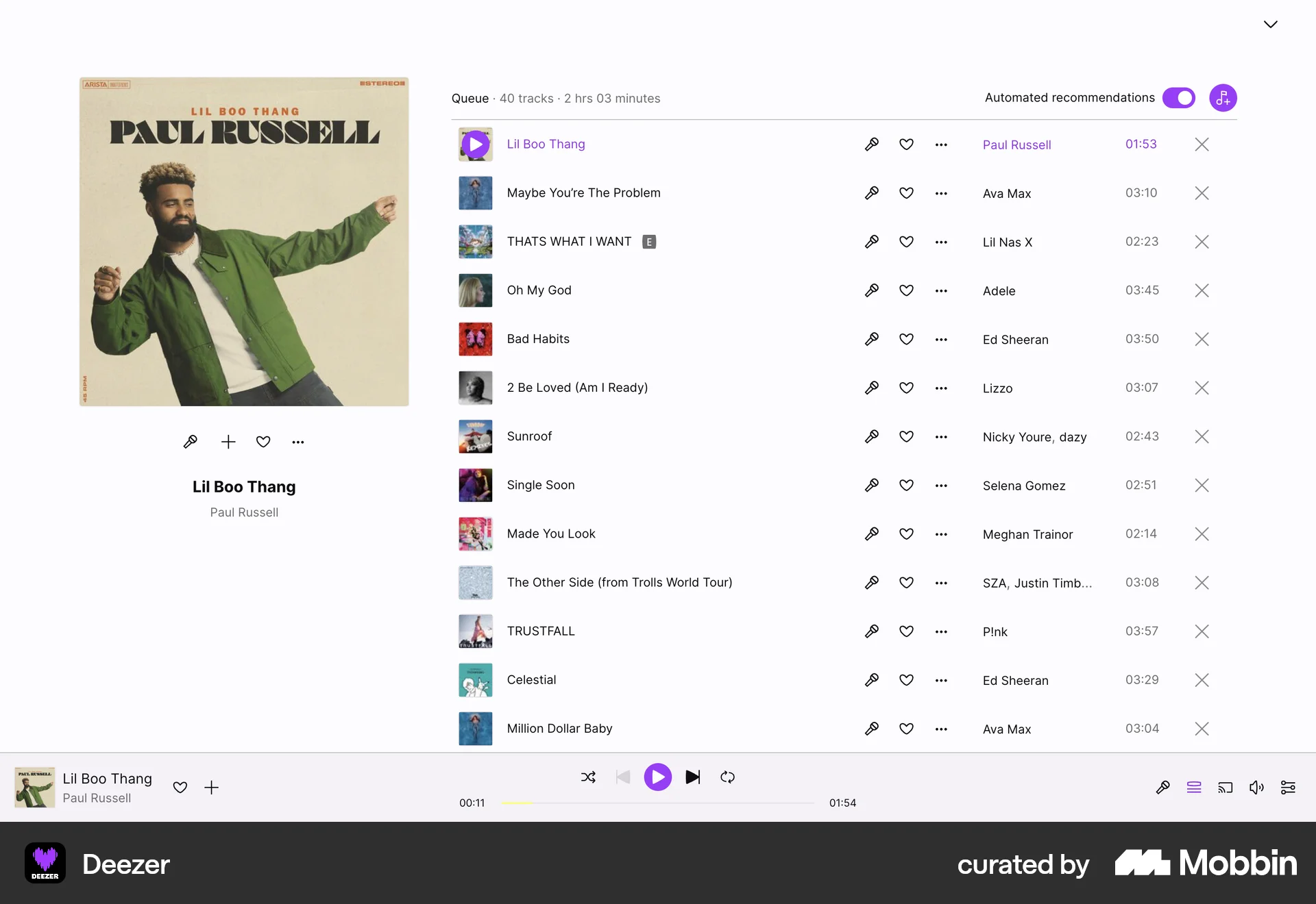 Deezer Web Audio Player screen