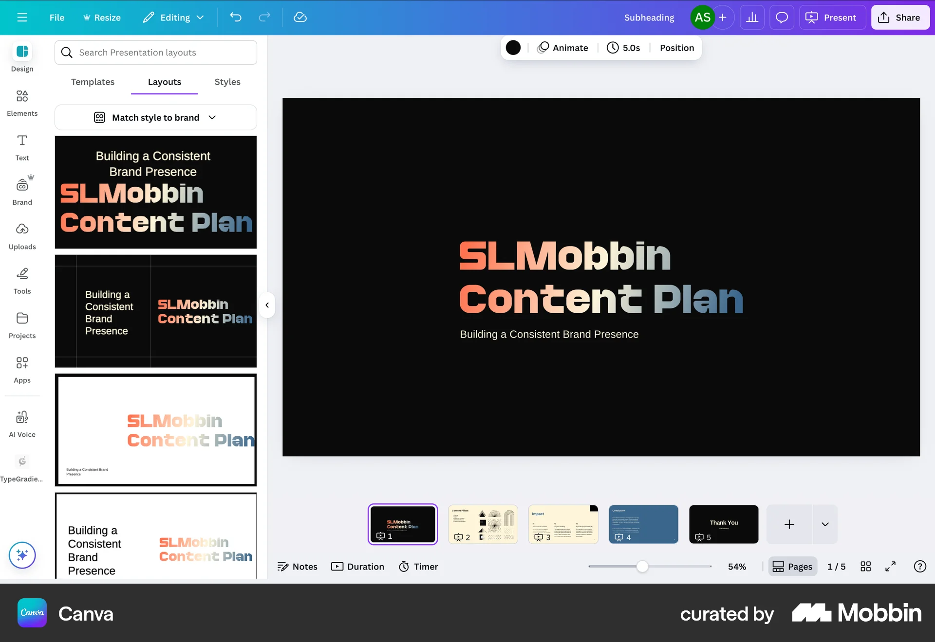 Canva Web screen containing Tab UI element