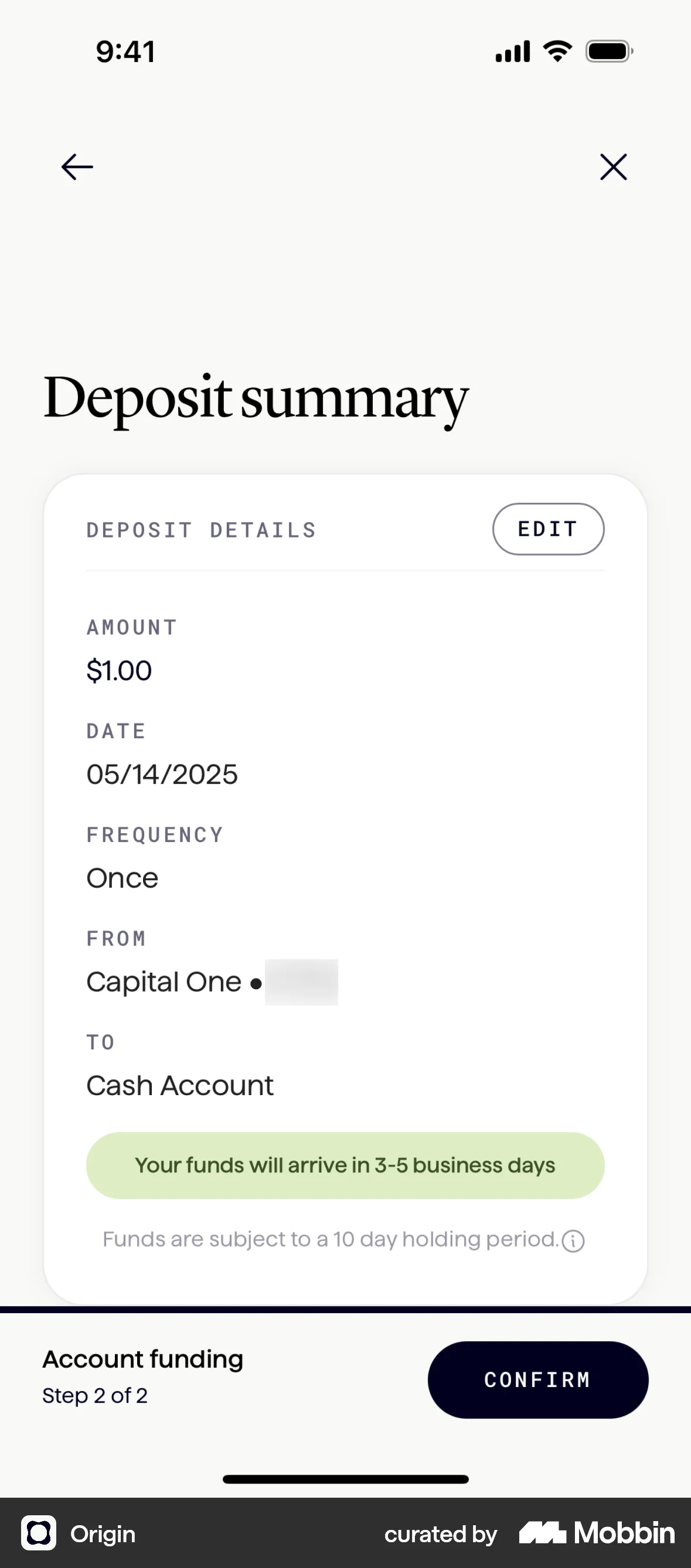 Origin iOS screen containing Banner UI element