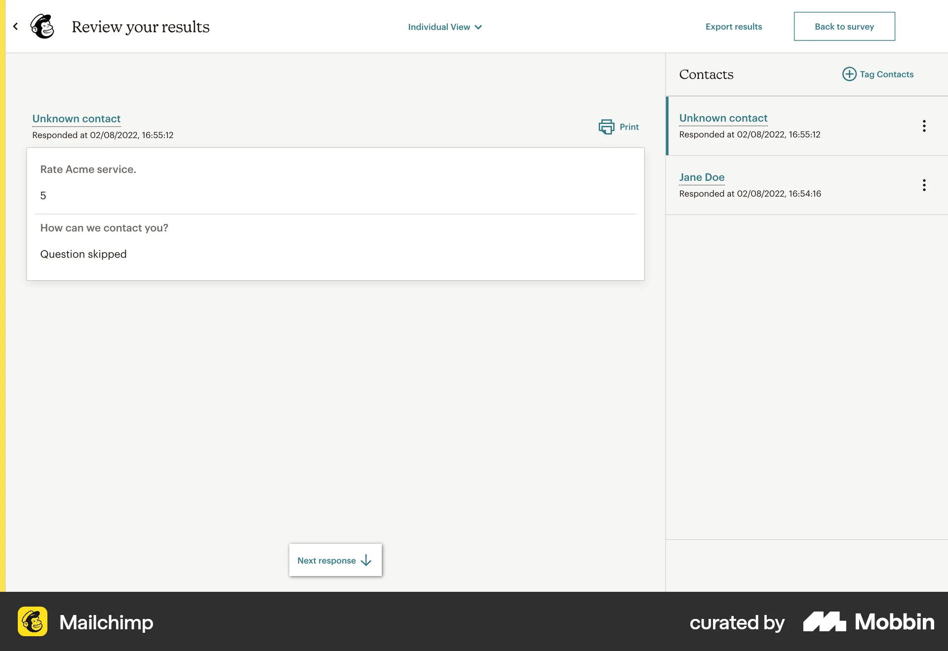 Mailchimp Web screen containing Pagination UI element