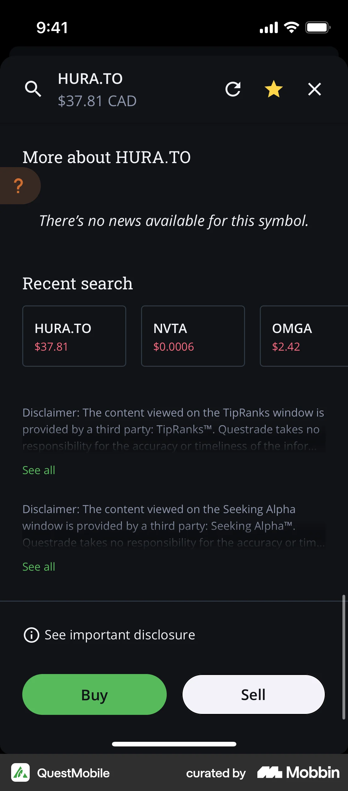 QuestMobile iOS Product Detail screen