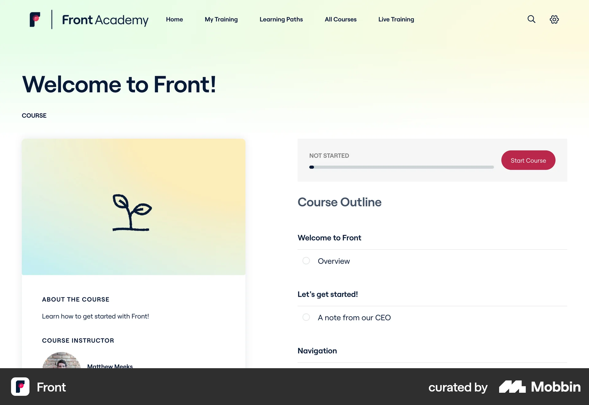 Front Web Class & Lesson Detail screen