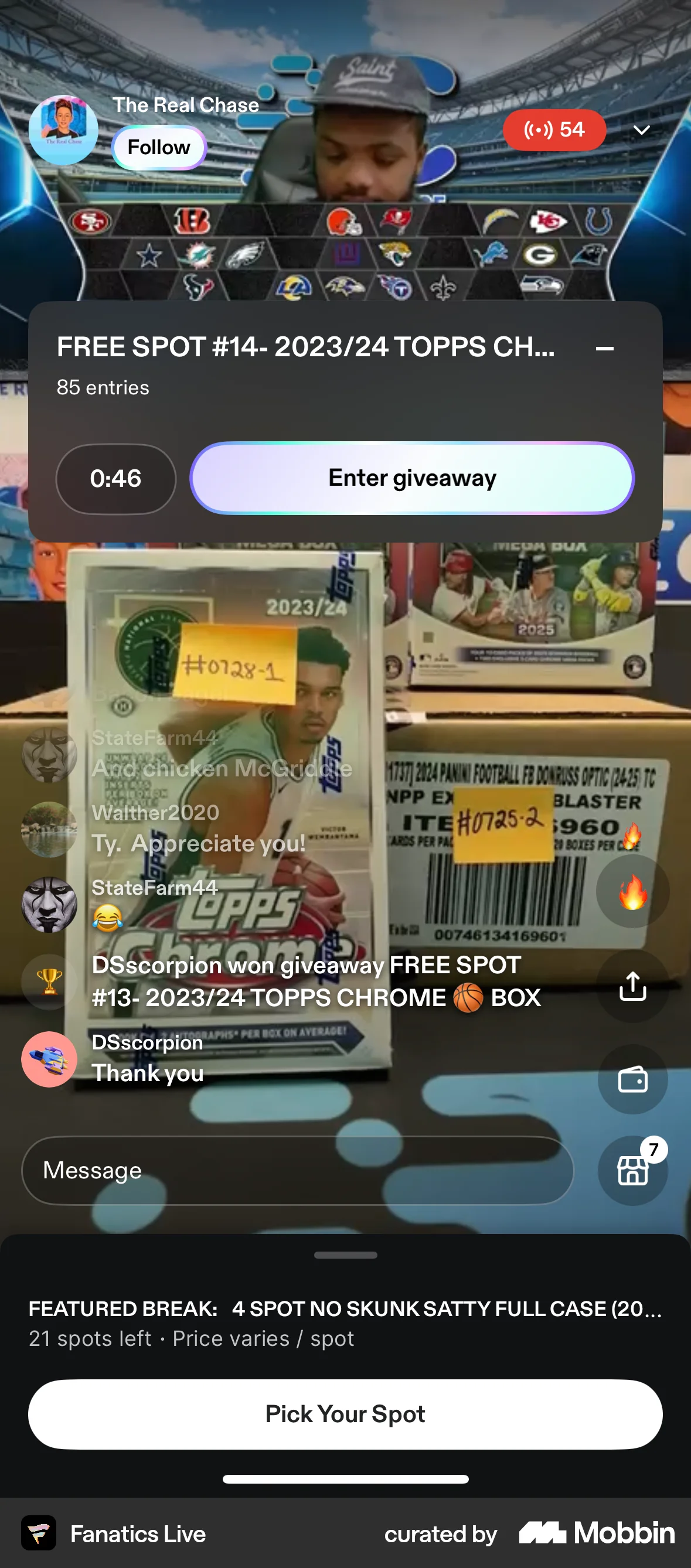 Fanatics Live iOS Timer & Clock screen