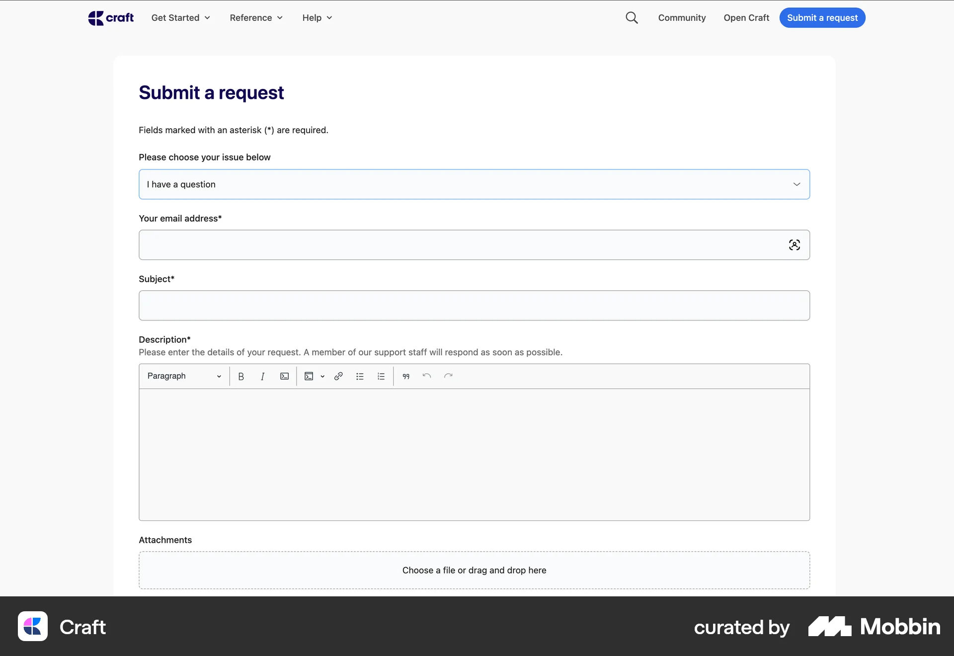 Craft Web Web Form UI screen