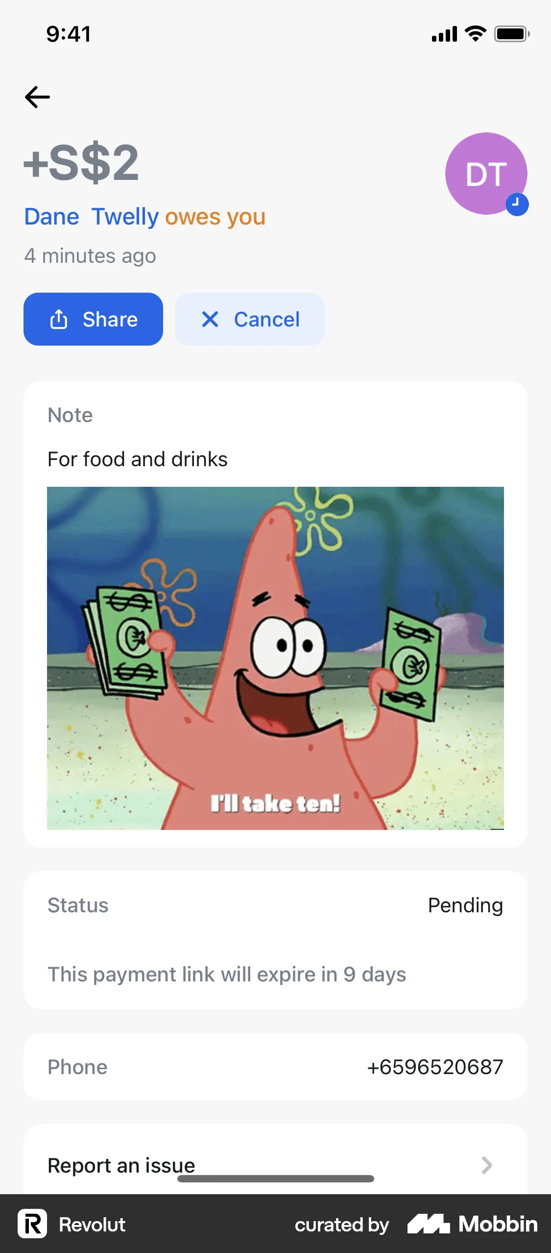 Revolut iOS Order History screen