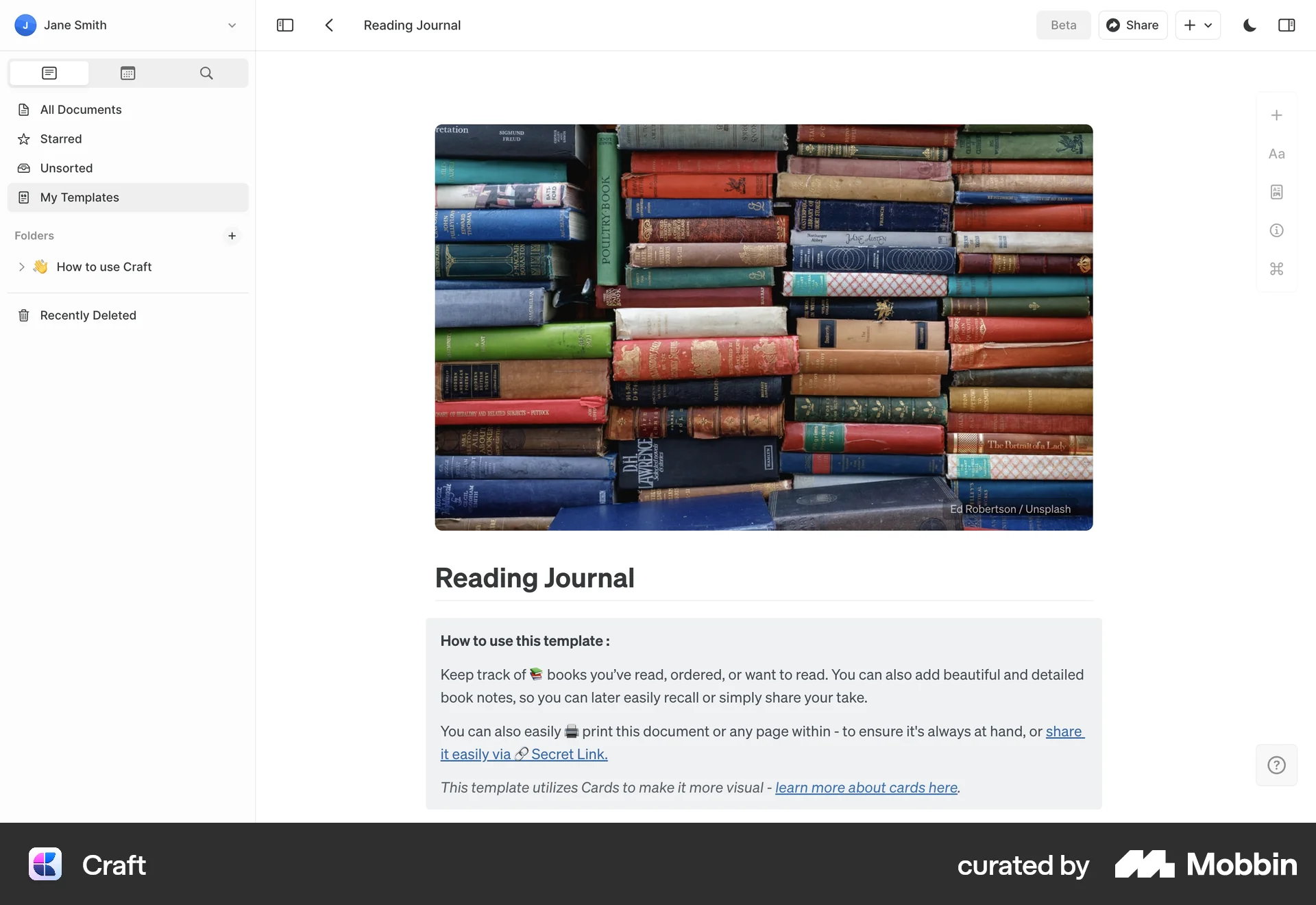 Craft Web Note Detail screen