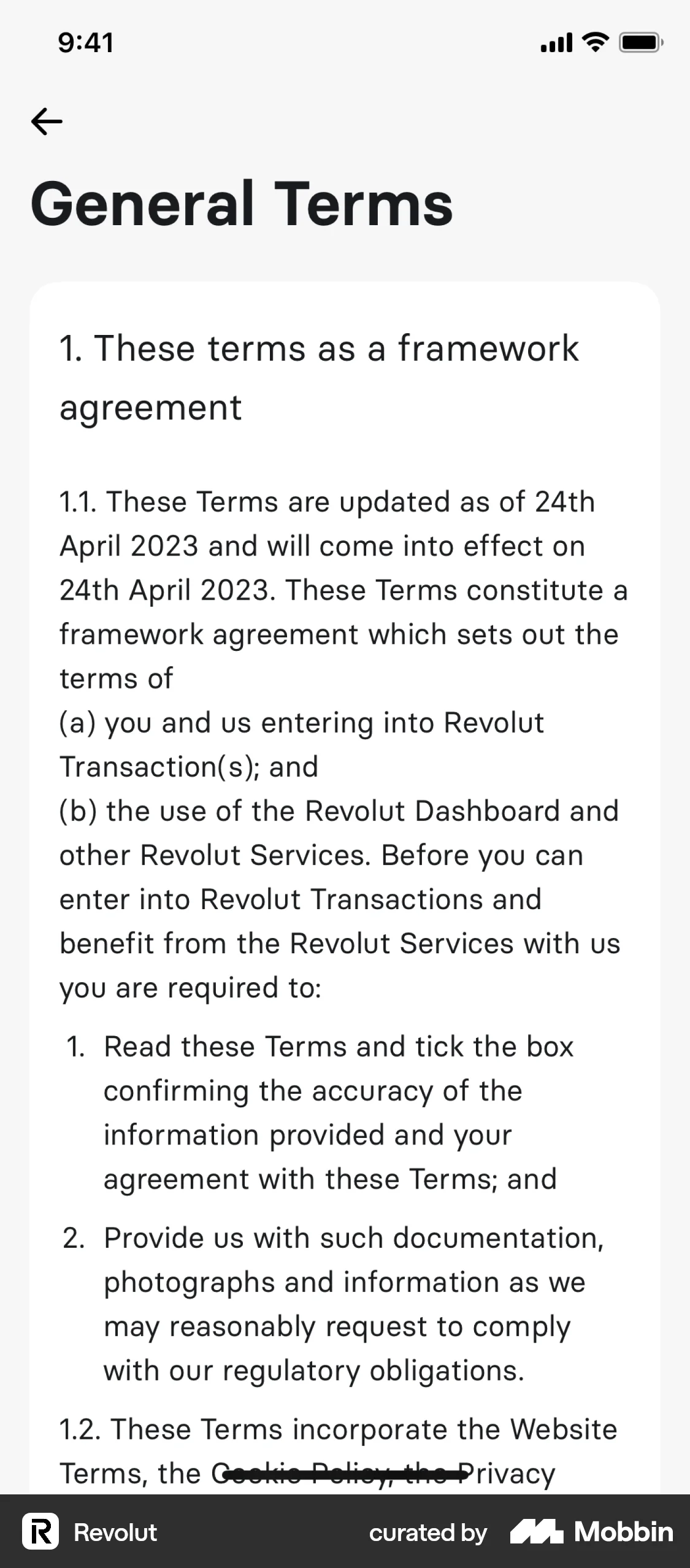 Revolut iOS Terms & Conditions screen