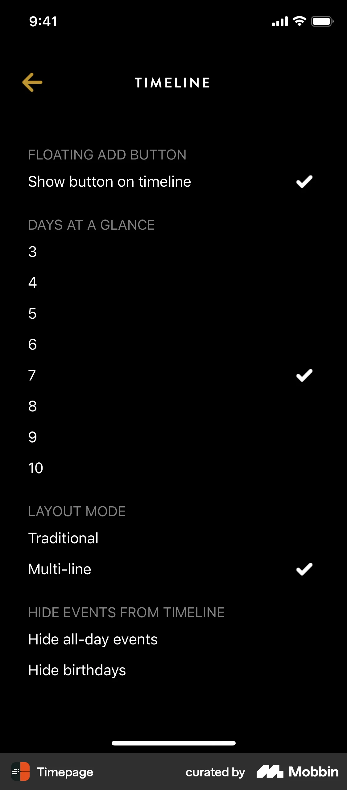 Timepage iOS Timeline & History screen