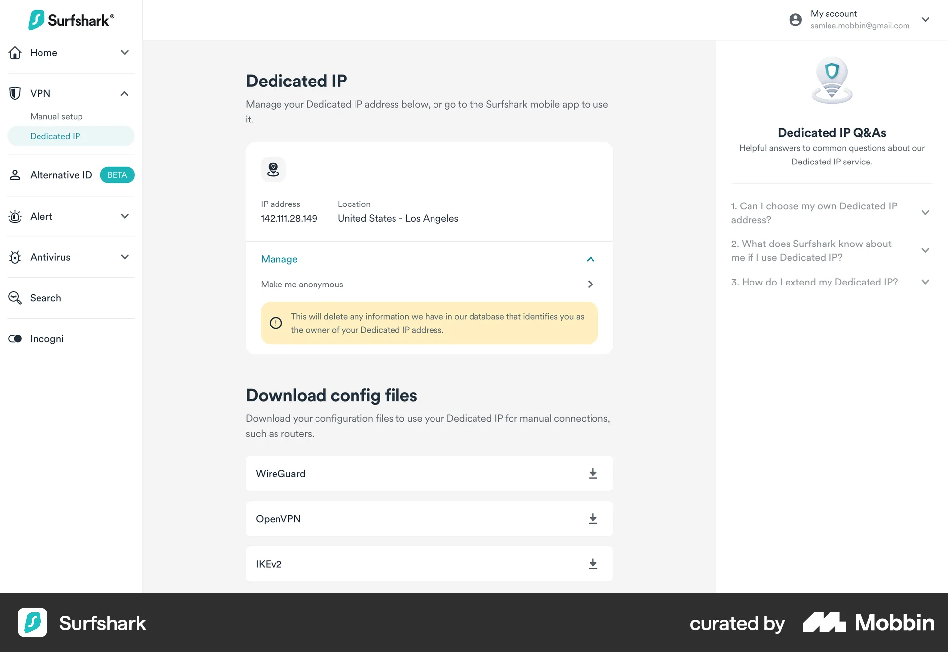 Surfshark Web Help & Support screen