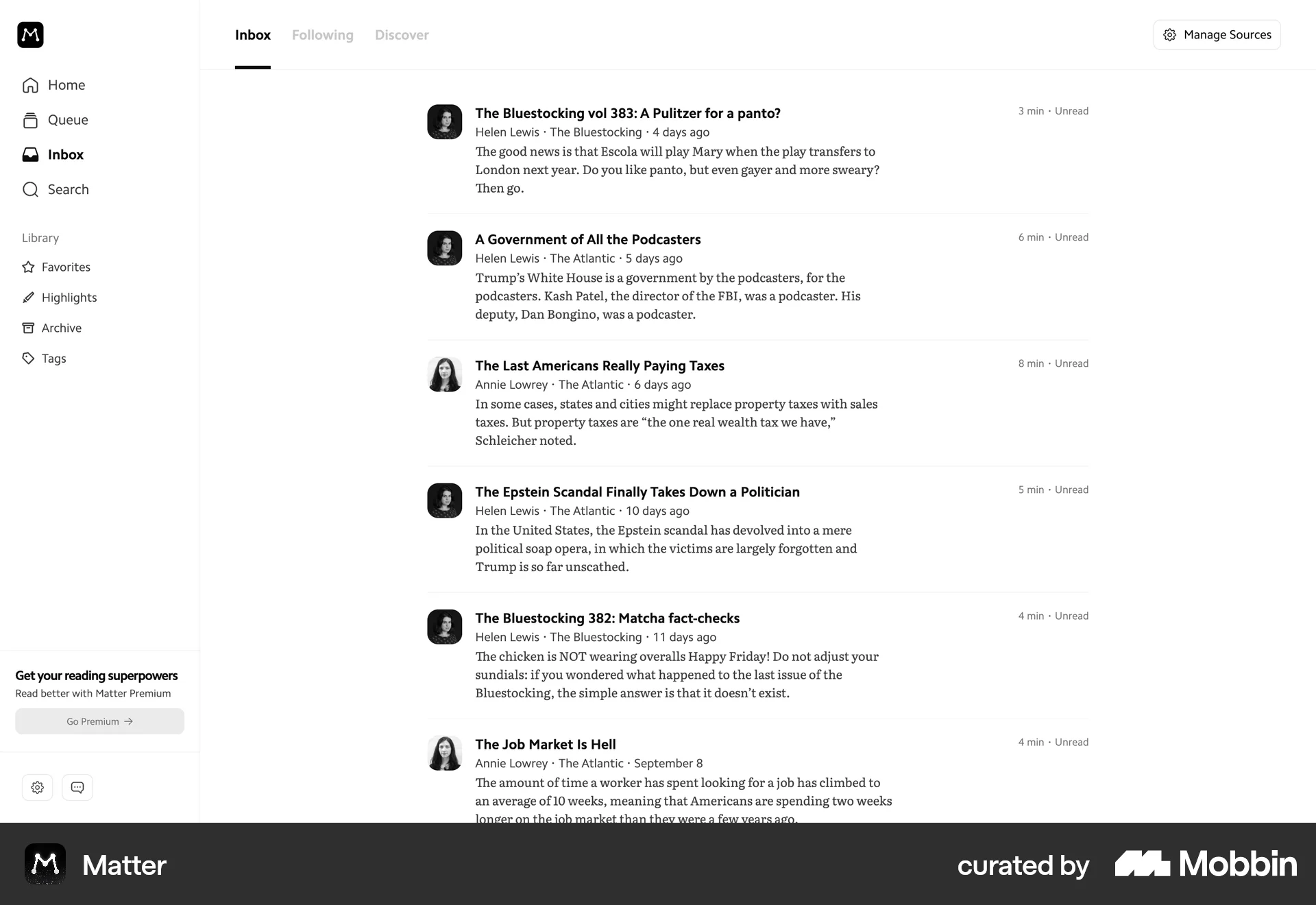 Matter Web Notifications screen