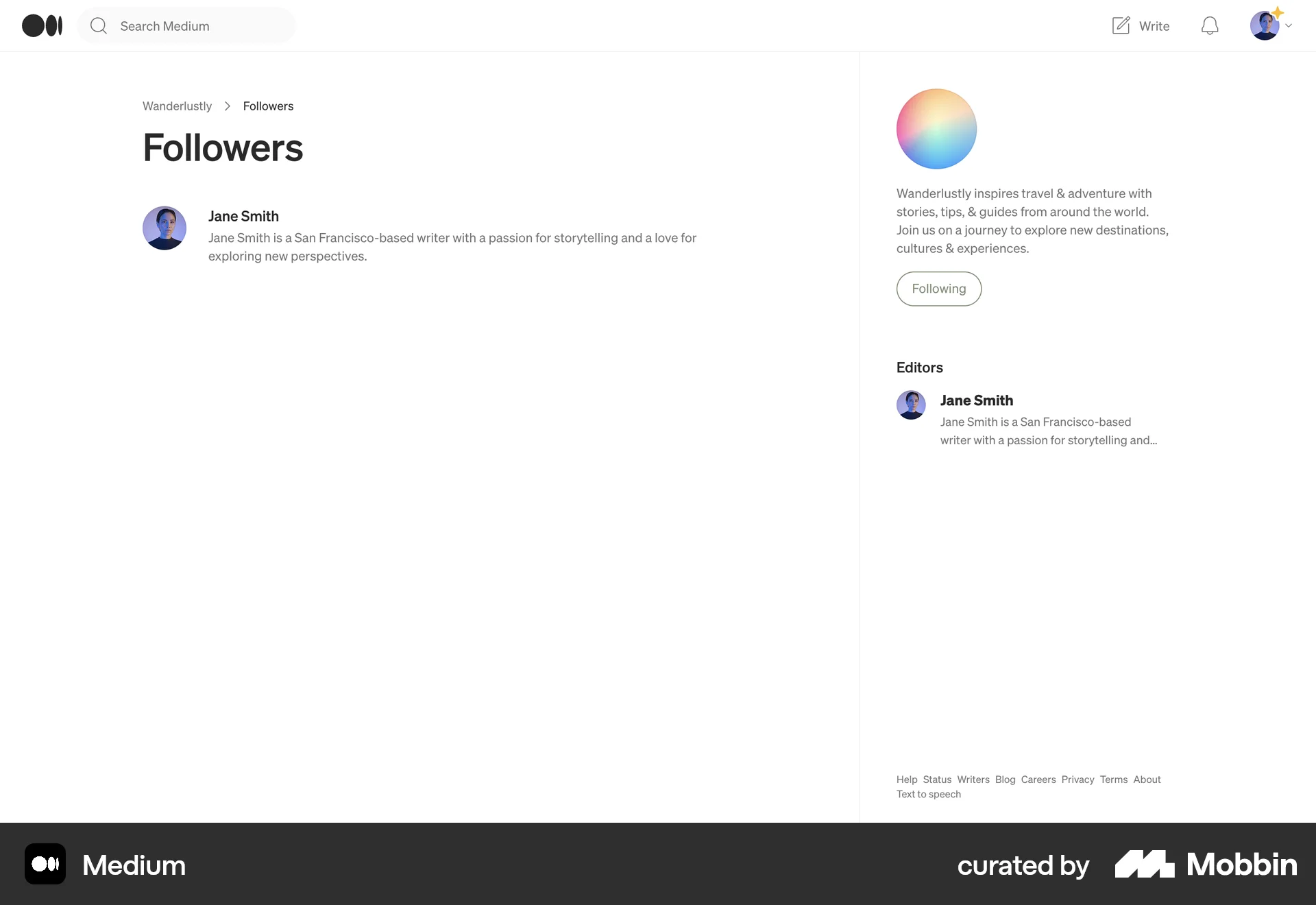 Medium Web Followers & Following screen