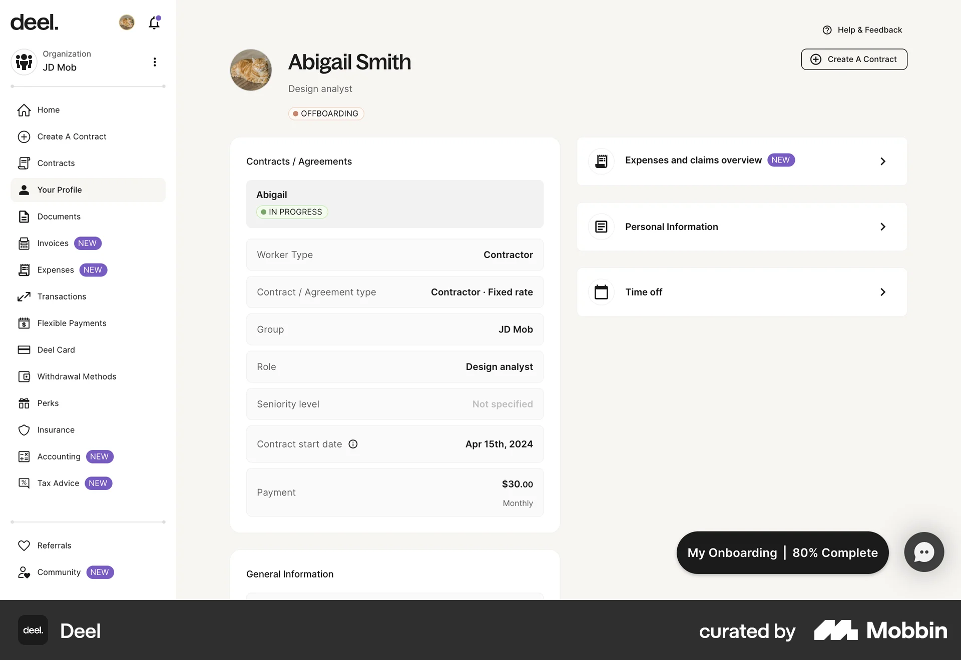Deel Web My Account & Profile screen