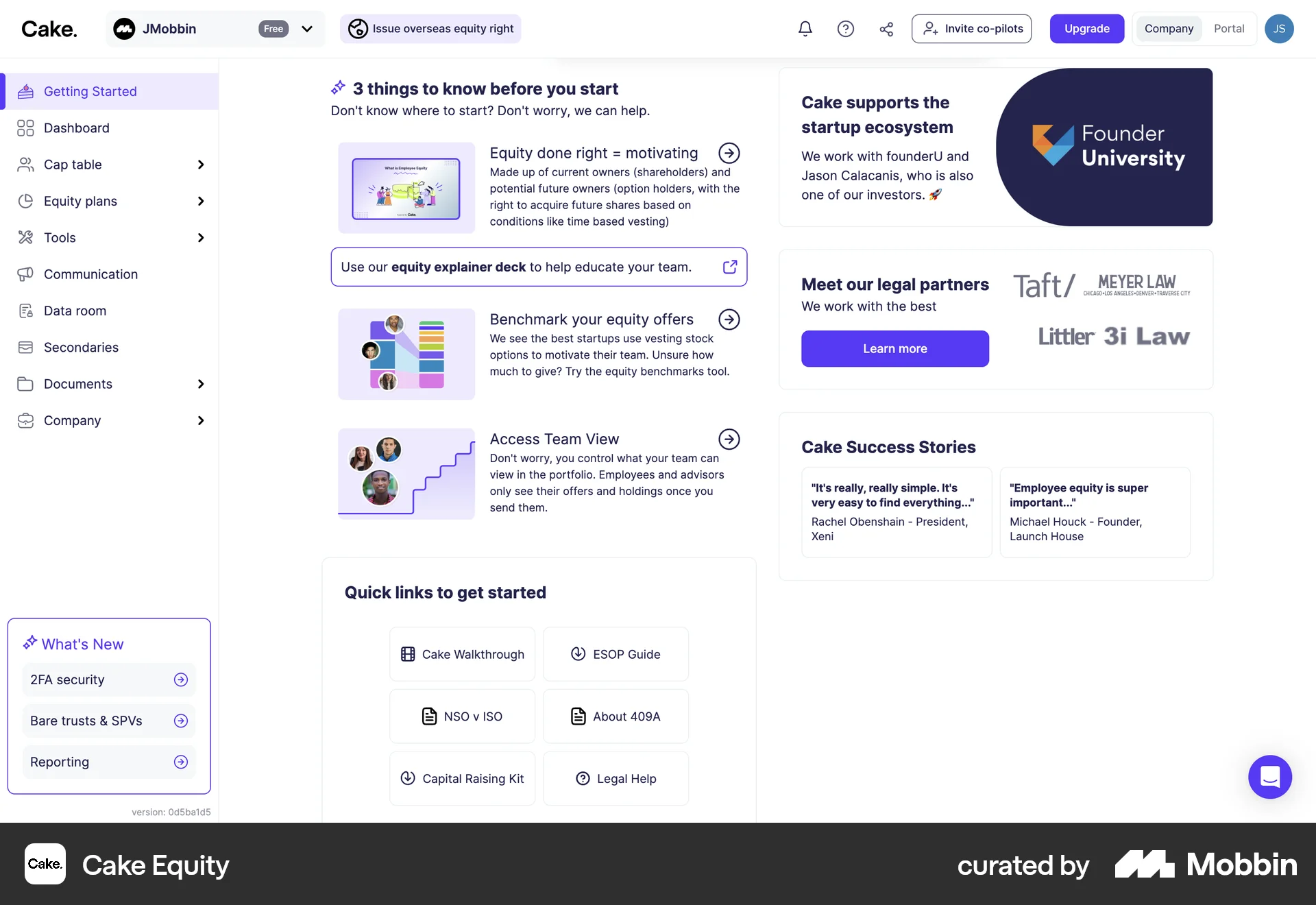 Cake Equity Web Help & Support screen