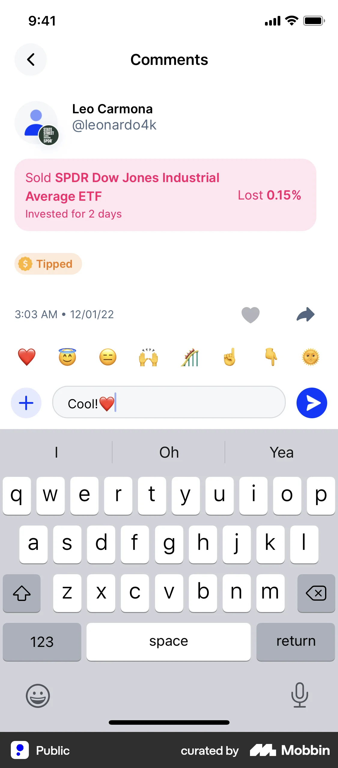 Public iOS Comments screen