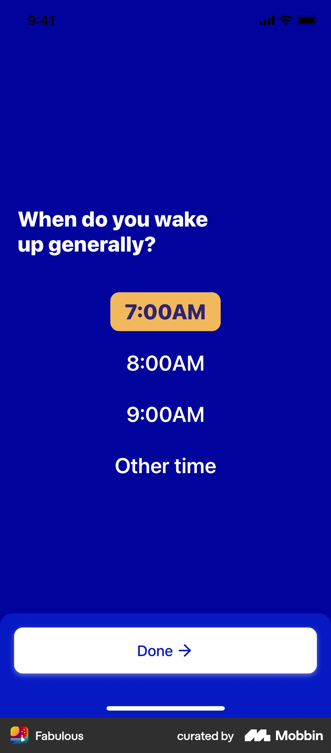 Fabulous iOS screen containing Time Picker UI element