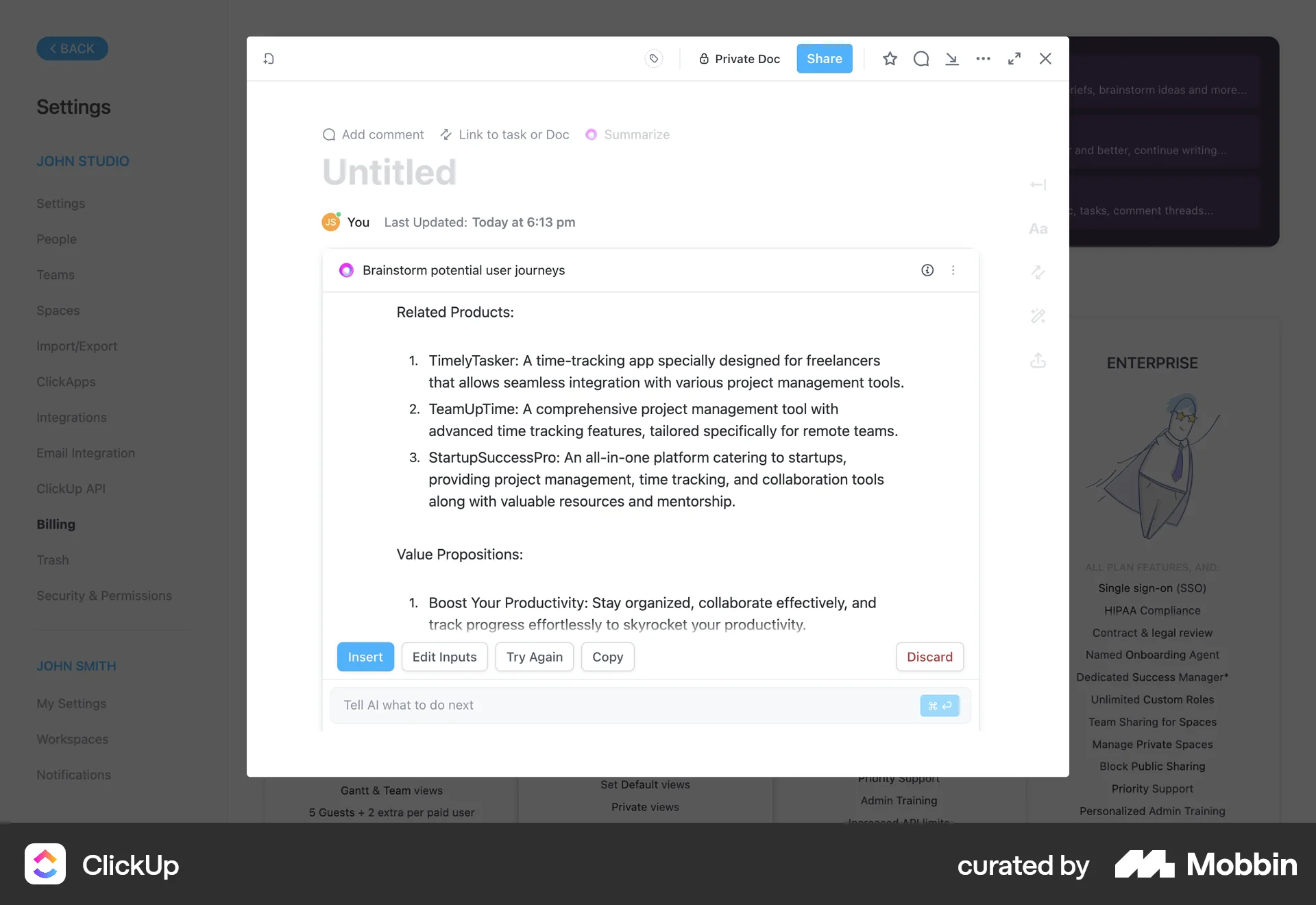 ClickUp Web screen containing Modal UI UI element
