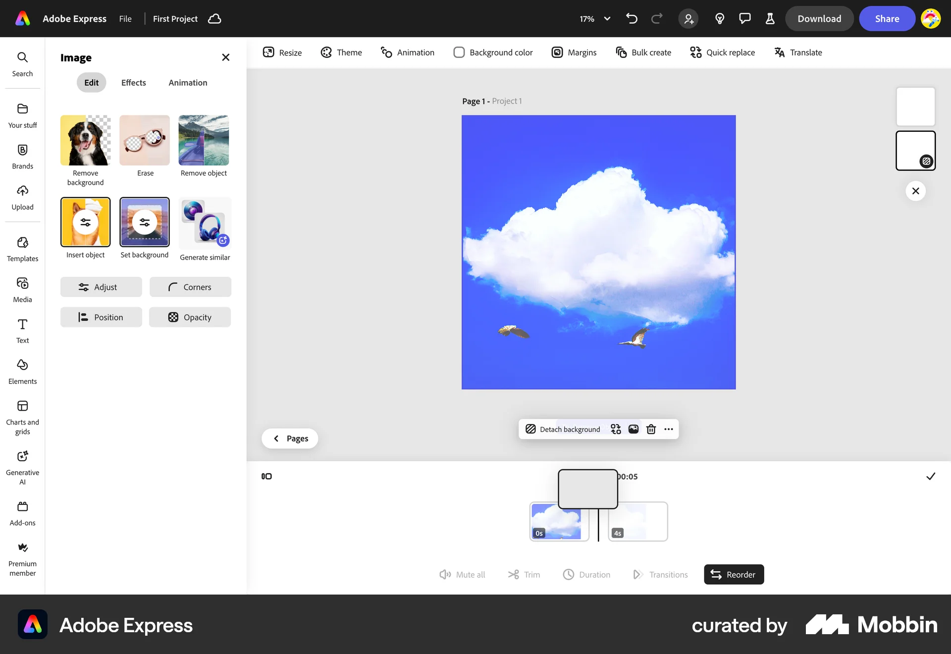 Adobe Express Web Reorder screen