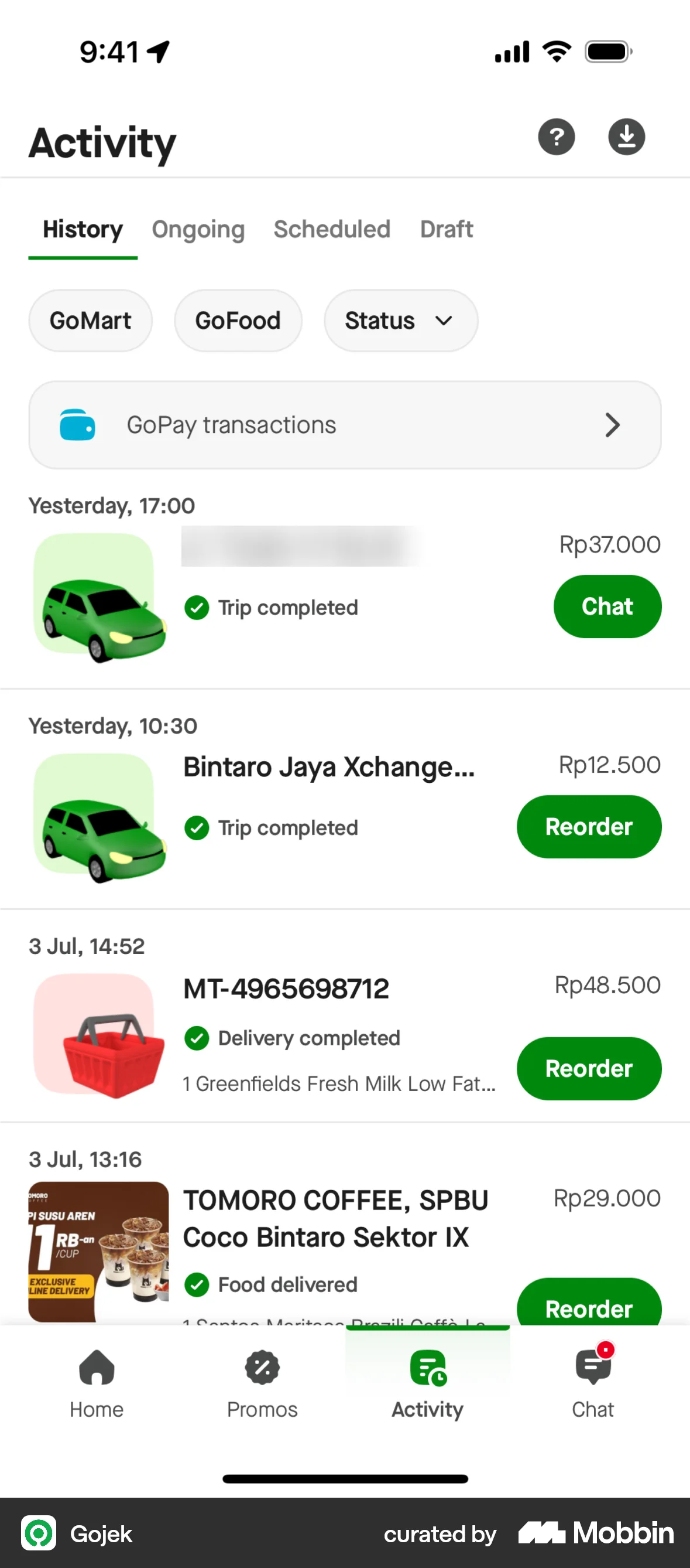 Gojek iOS screen containing Tab UI element