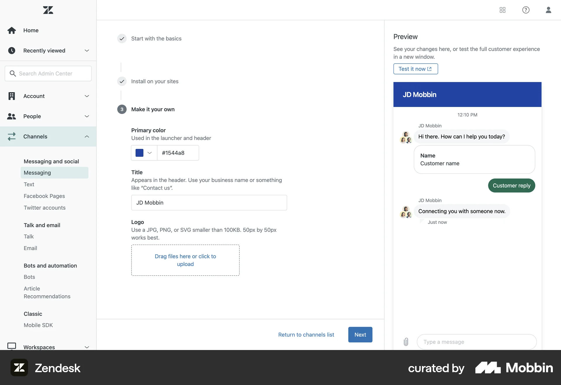 Zendesk Web Upload & Download screen