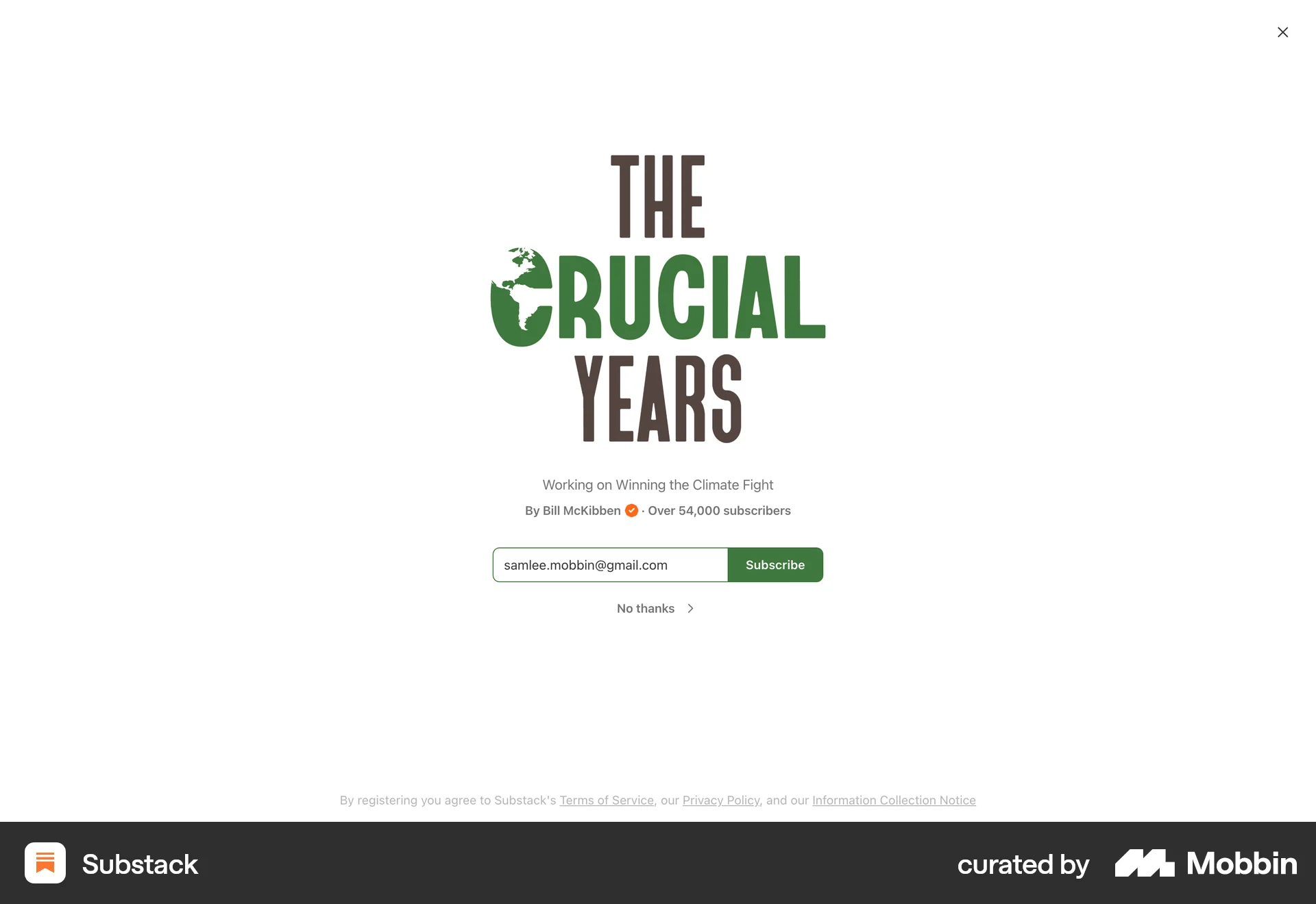 Substack Web Follow & Subscribe screen