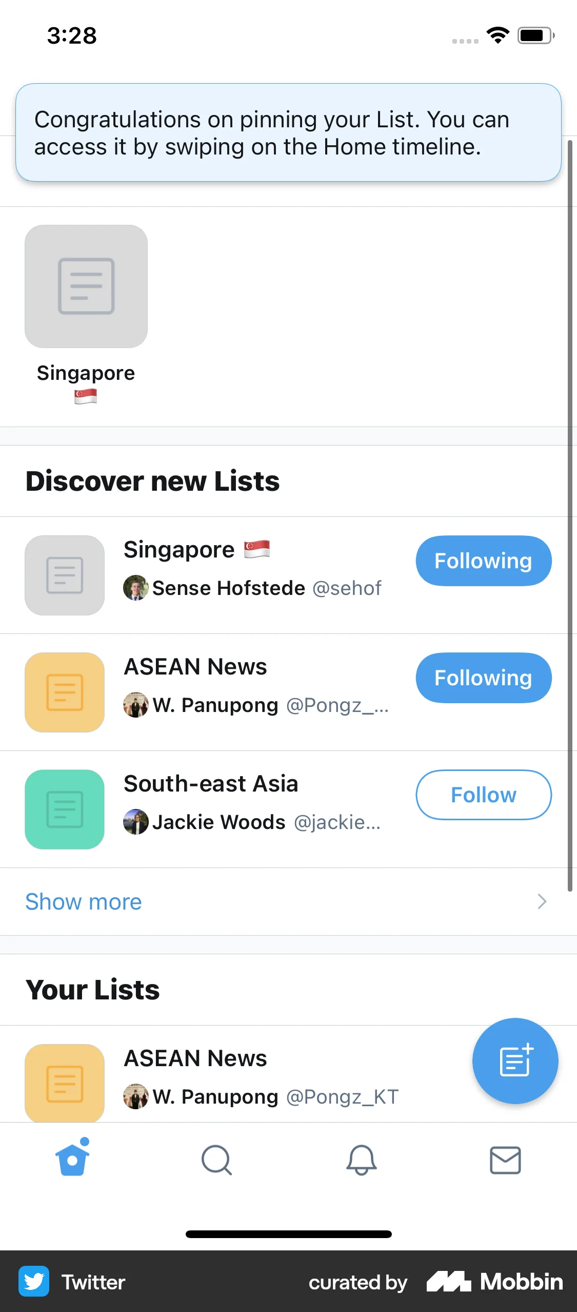 X iOS screen containing Toast UI element