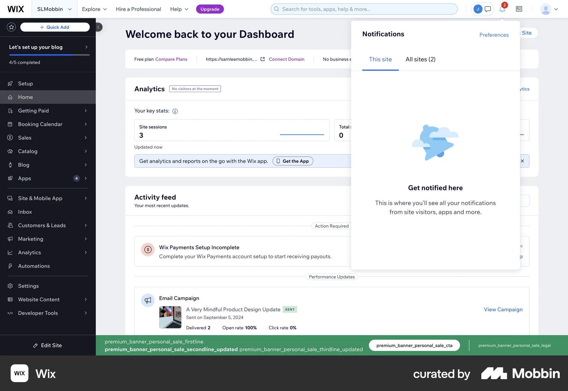 Wix Web Notifications screen