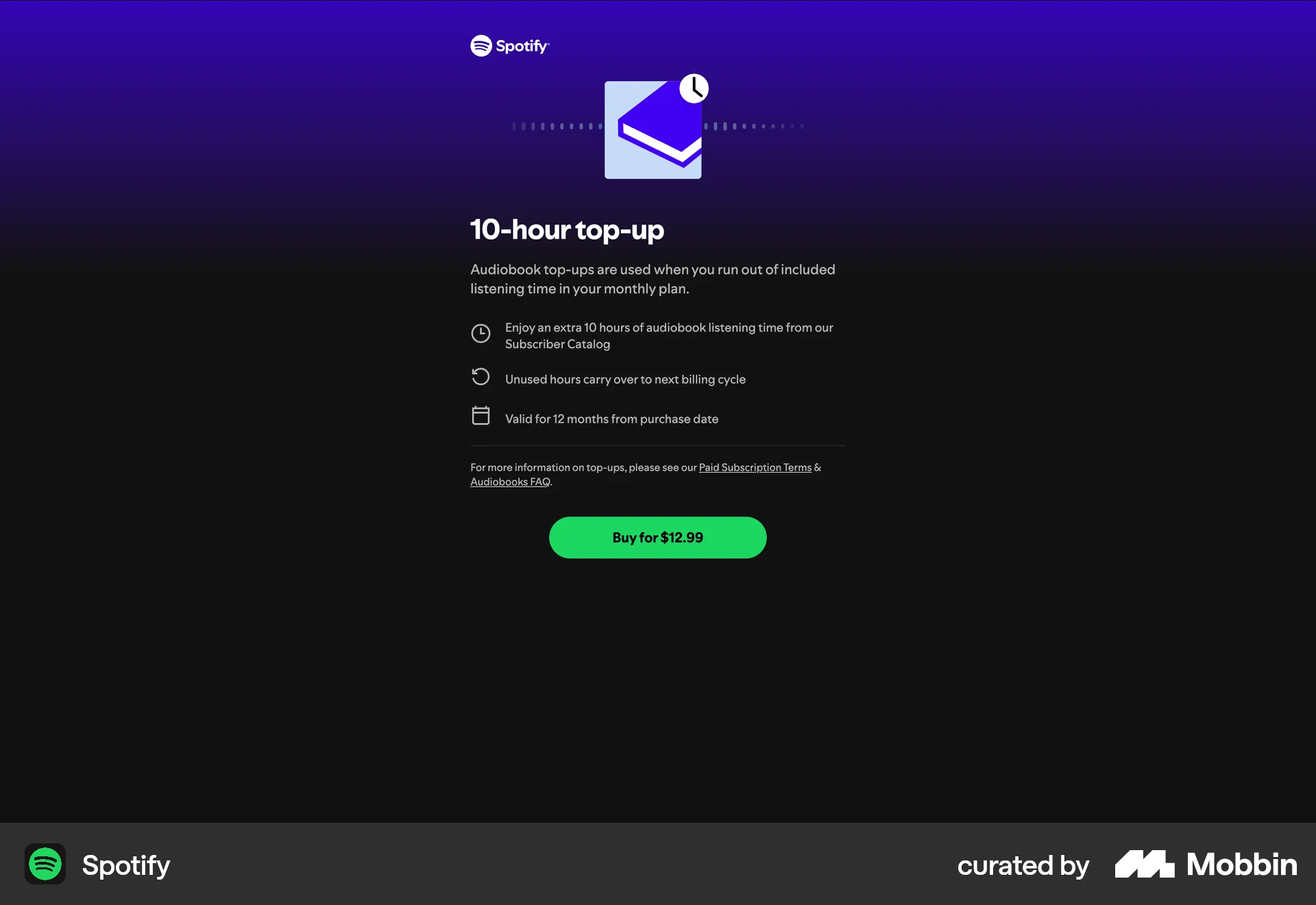 Spotify Web Pricing screen
