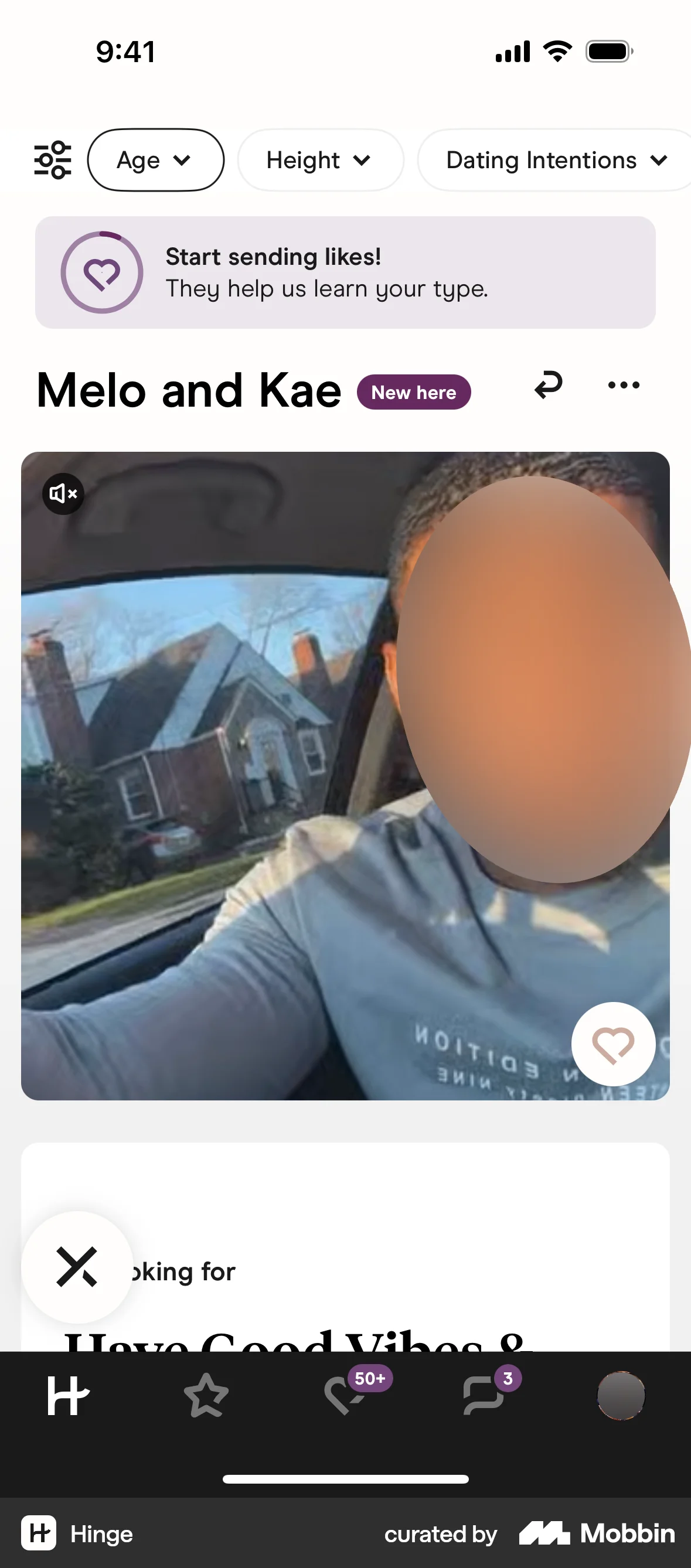 Hinge iOS screen containing Tab Bar UI element